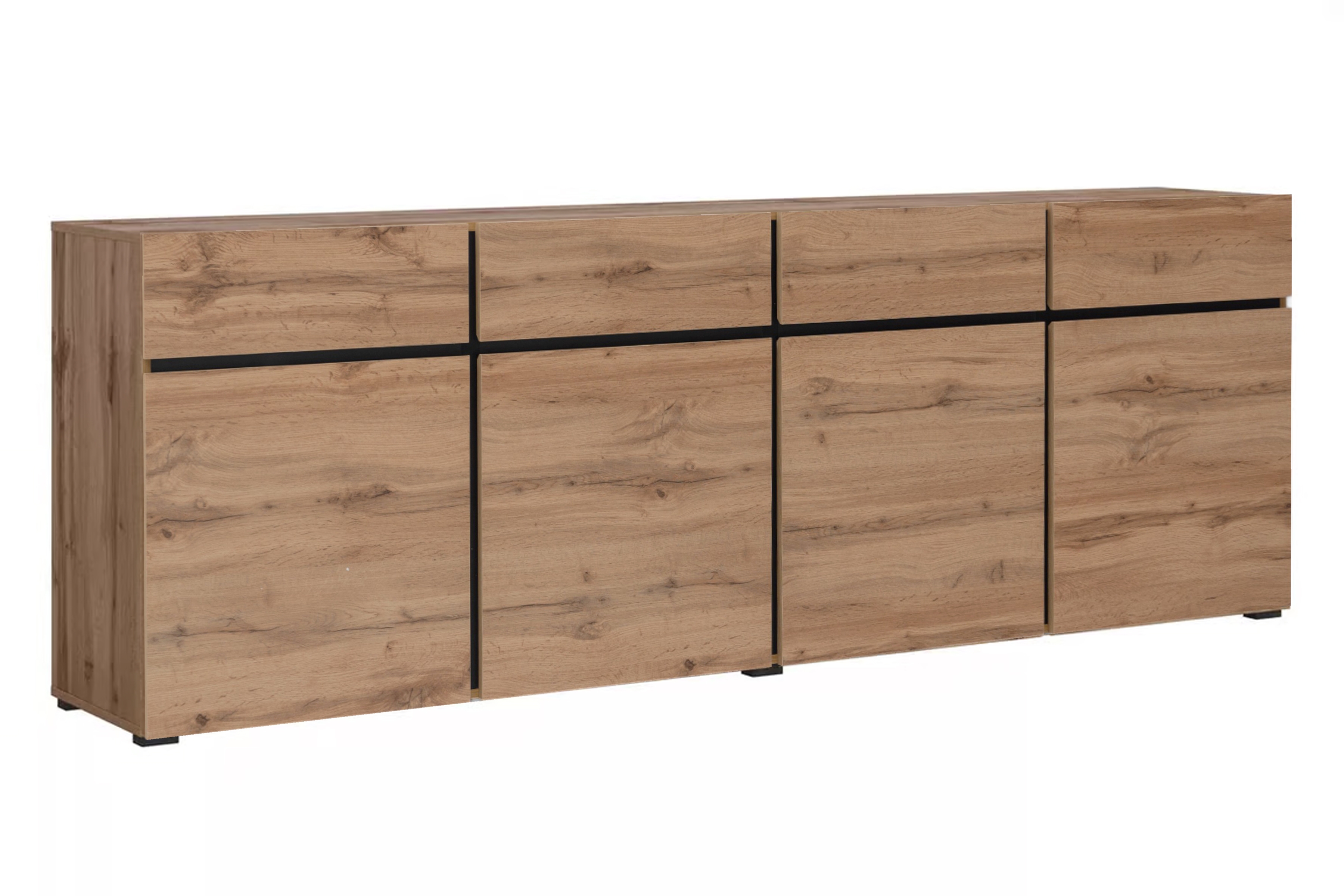 Komoda Cross 225 cm se zásuvkami - dub wotan / černá