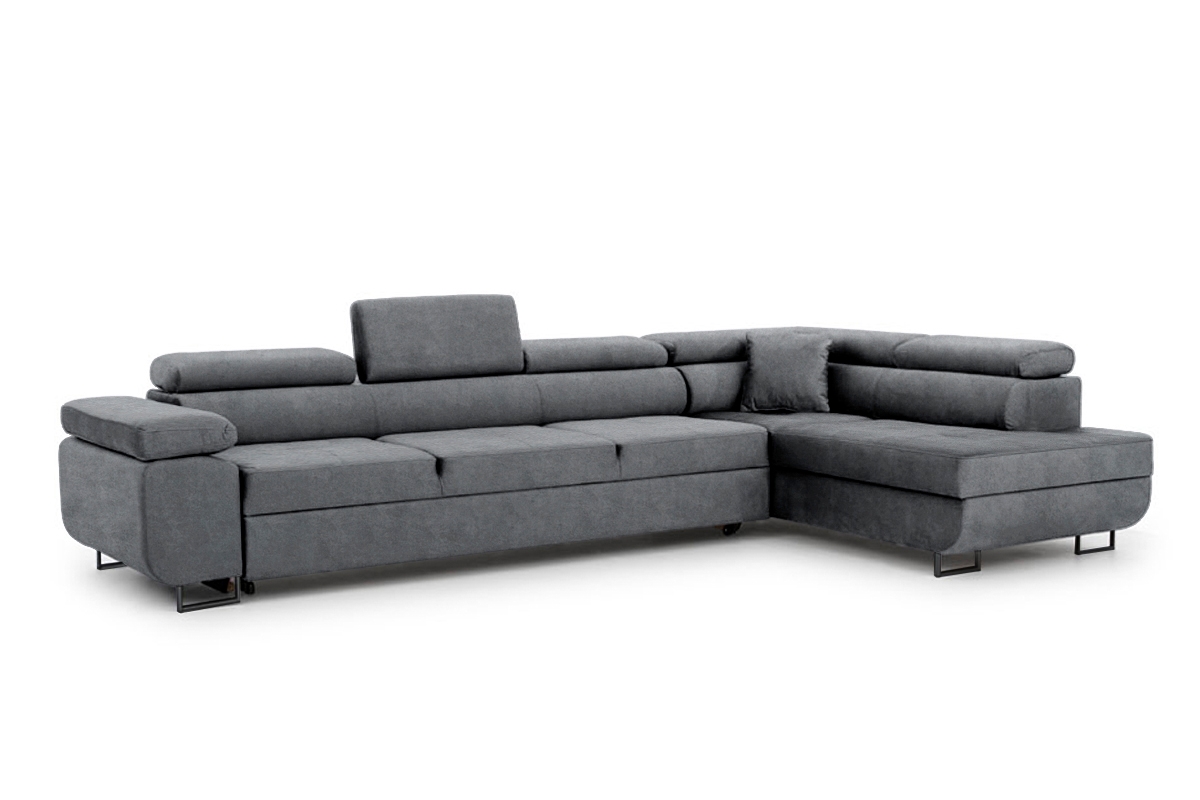 Rozkládací rohová sedací souprava Annabelle Maxi pravá - šedá Zetta 304 / černé nožky