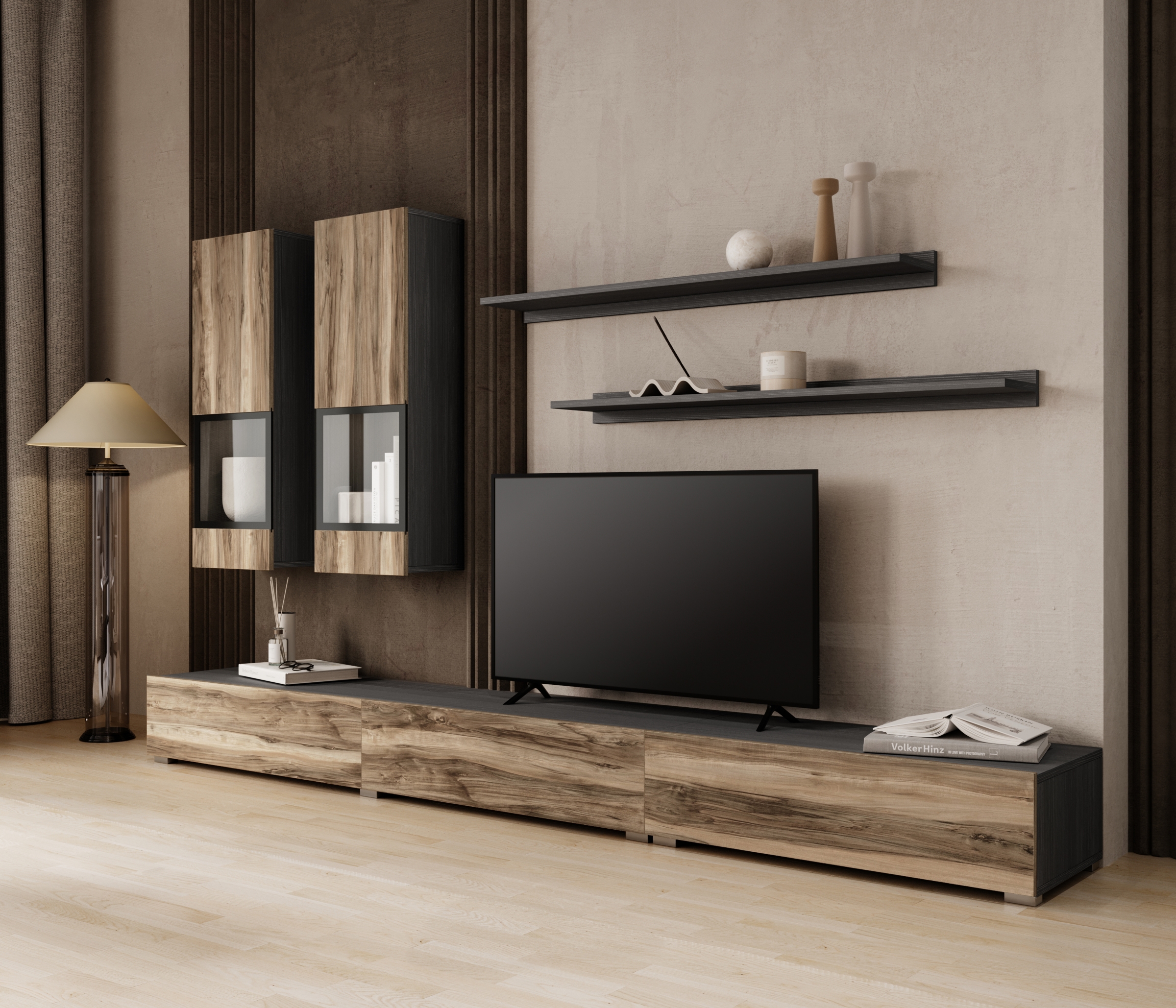 Obývací stěna Baros 270 cm - touchwood / ořech satin