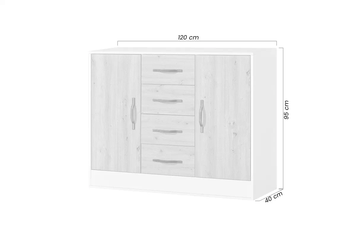 Komoda dvoudveřová Lomaro 120 cm se zásuvkami - bílá / uchwyt bílá
