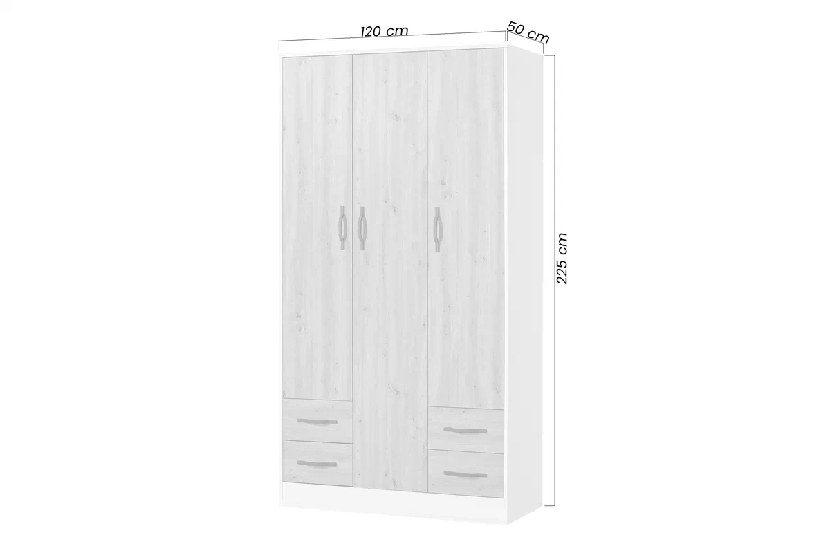 skříň třídveřová Lomaro 120 cm se zásuvkami - dub artisan / uchwyt bílá 