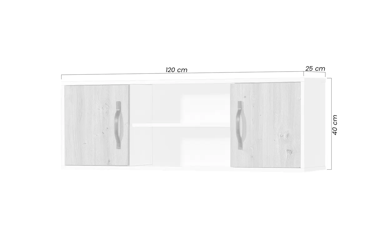 police závěsná Lomaro 120 cm z szafkami - dub artisan / uchwyt bílá