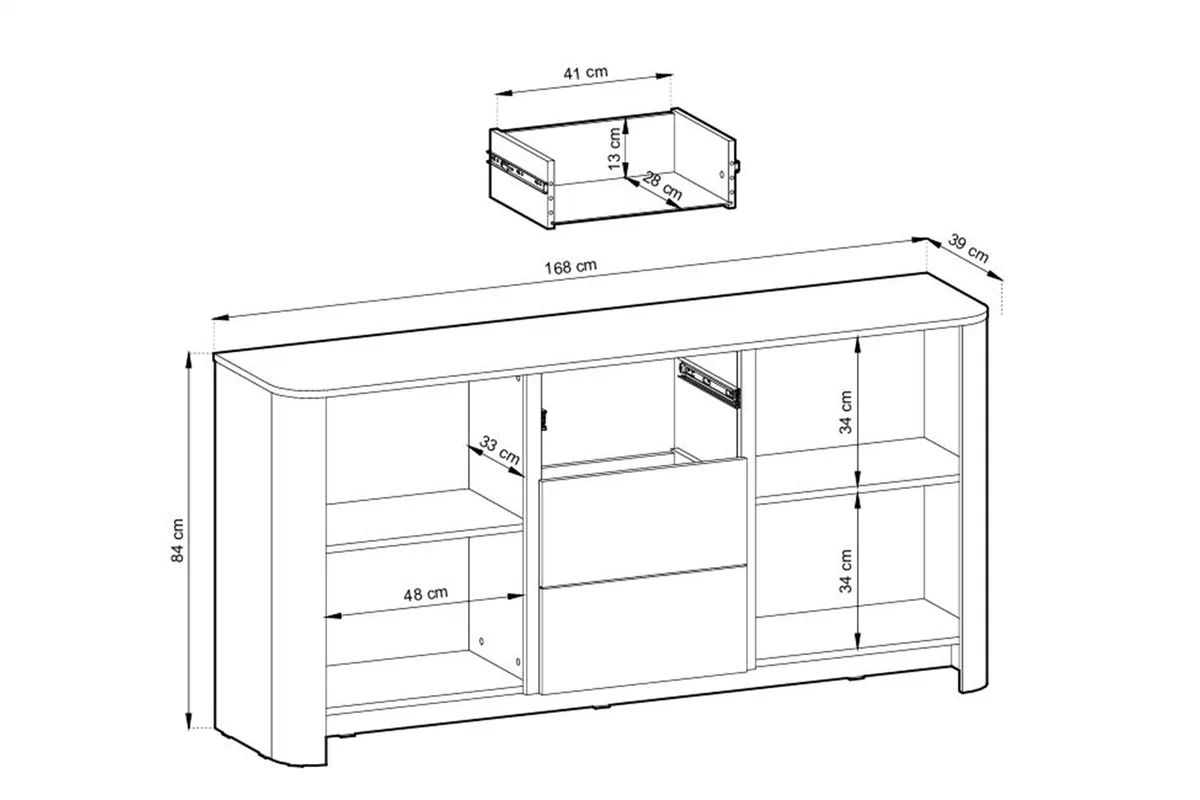 Komoda Sorrenti 168 cm se zásuvkami - dub vicenza
