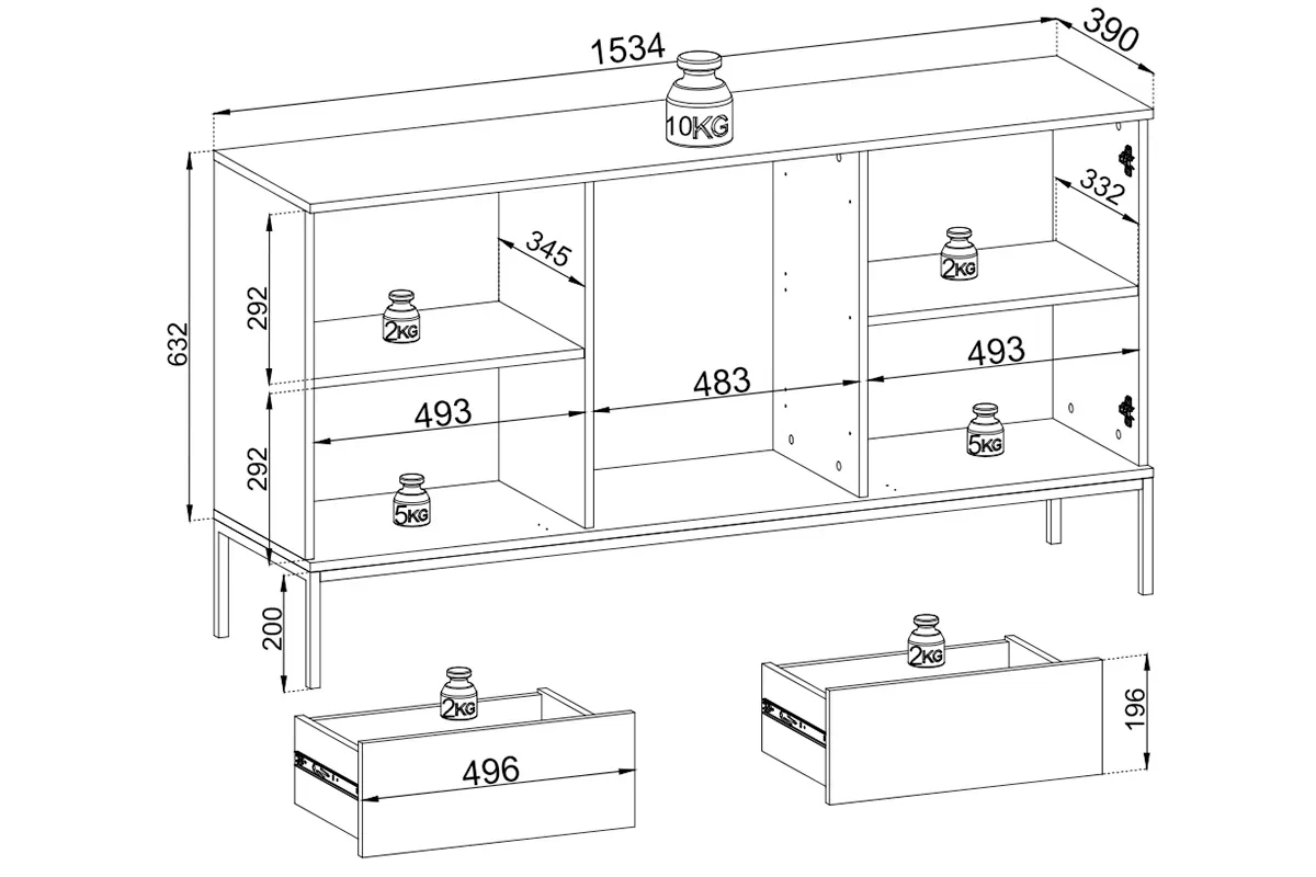 Komoda se zásuvkami i oswietleniem LED Bogalo - černá / dub wotan