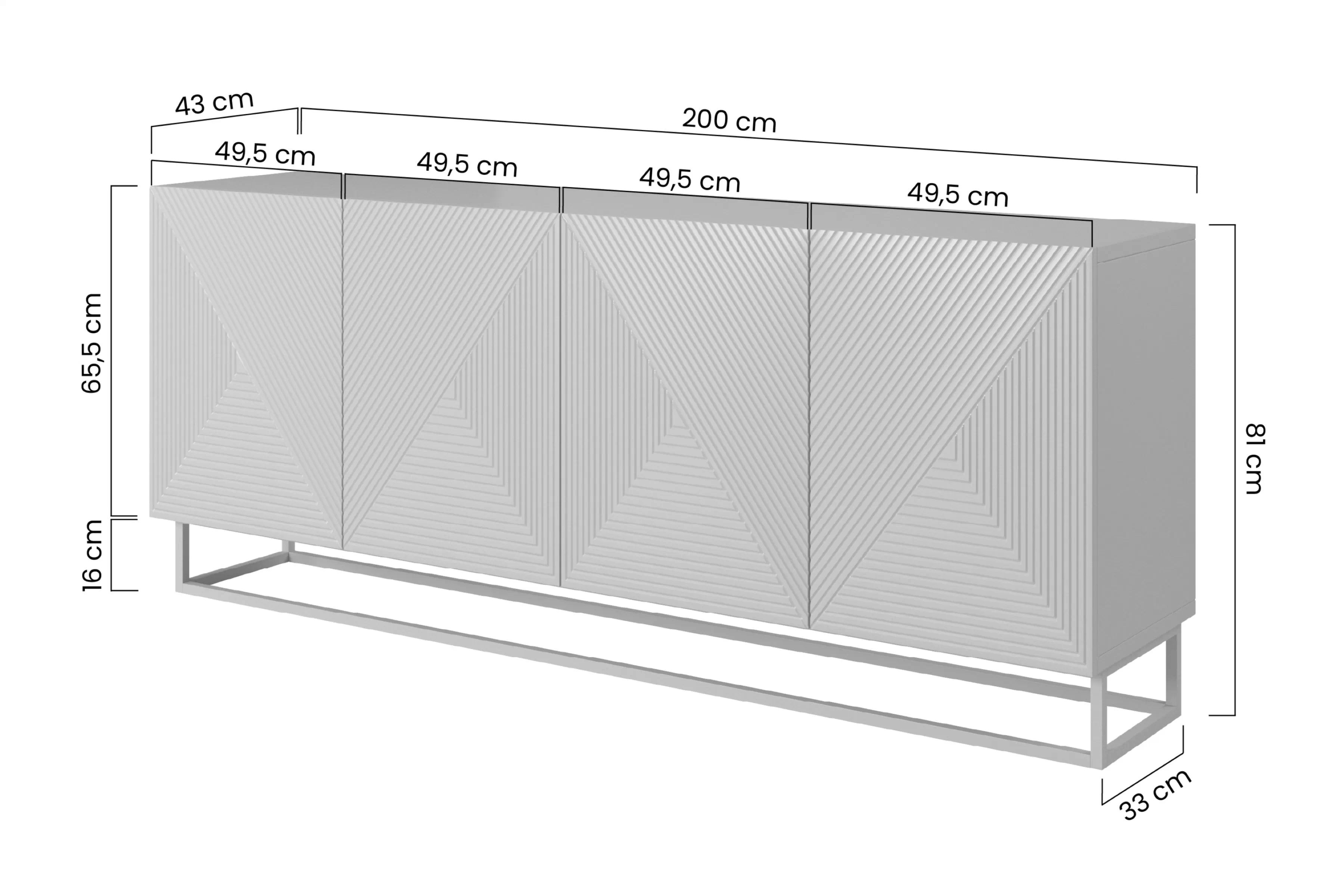 Komoda Asha 200 cm čtyřdveřová na stelazu - artisan / rivier stone mat