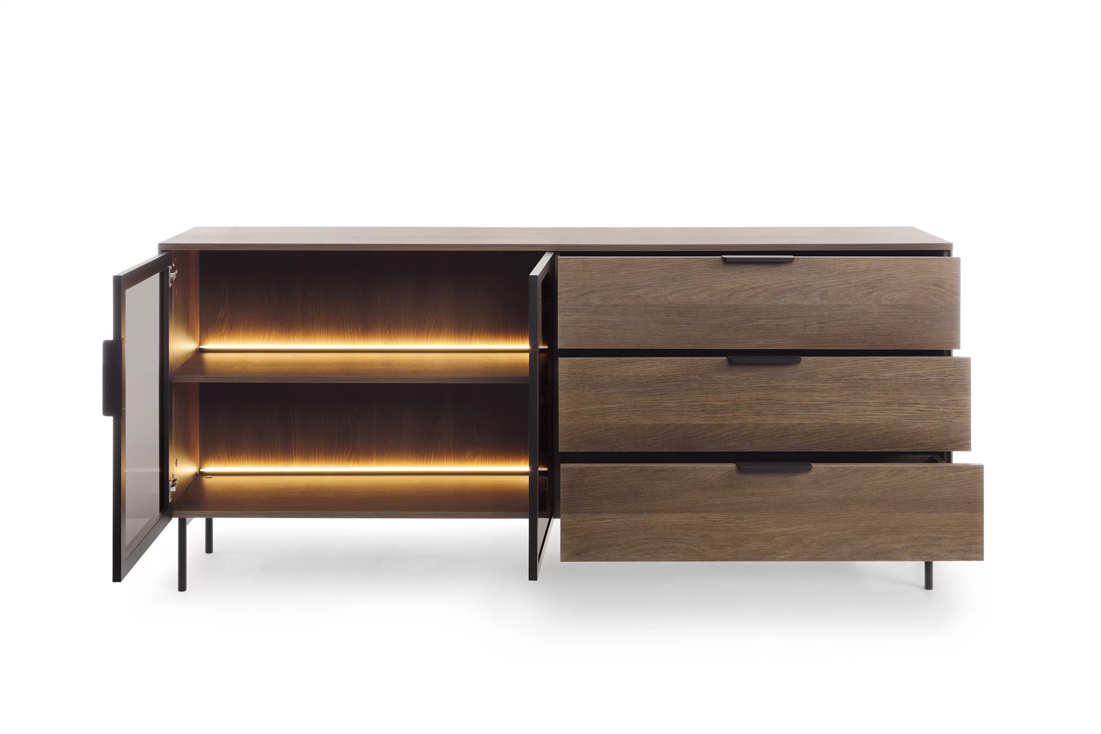 Komoda Auri 181 cm se zásuvkami i oswietleniem - dub dunin / černá