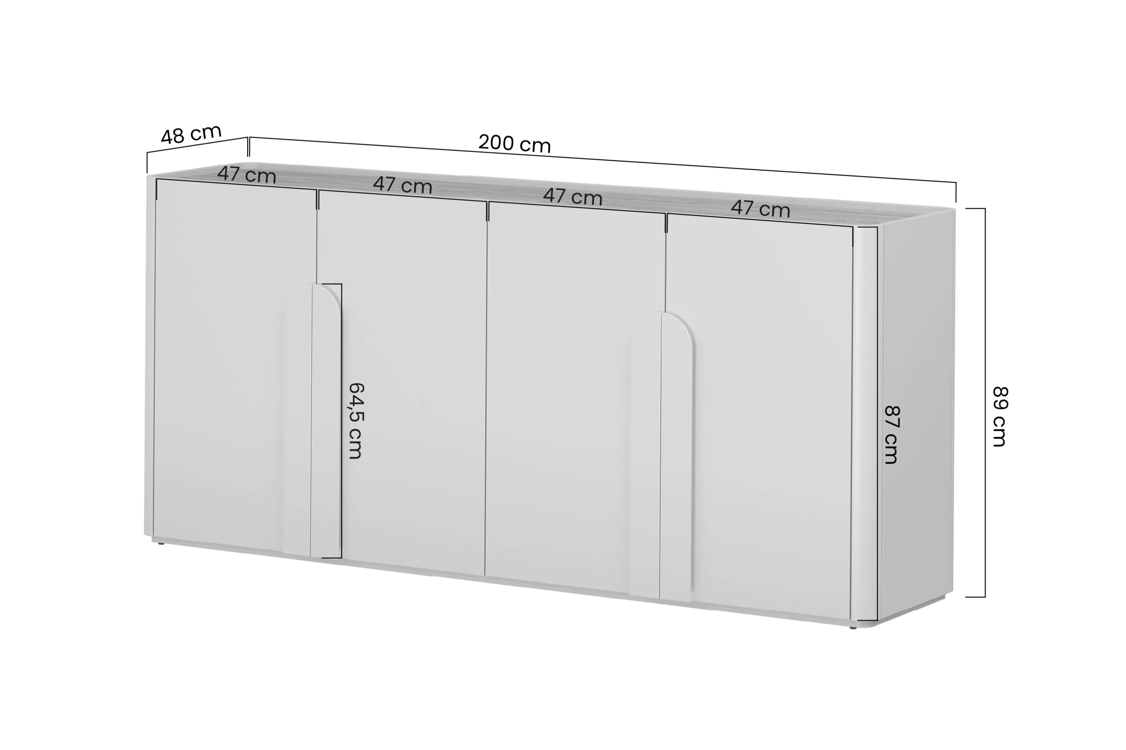 Komoda čtyřdveřová Amilio 200 cm - kašmír / dub olejowany / Úchytky kašmír