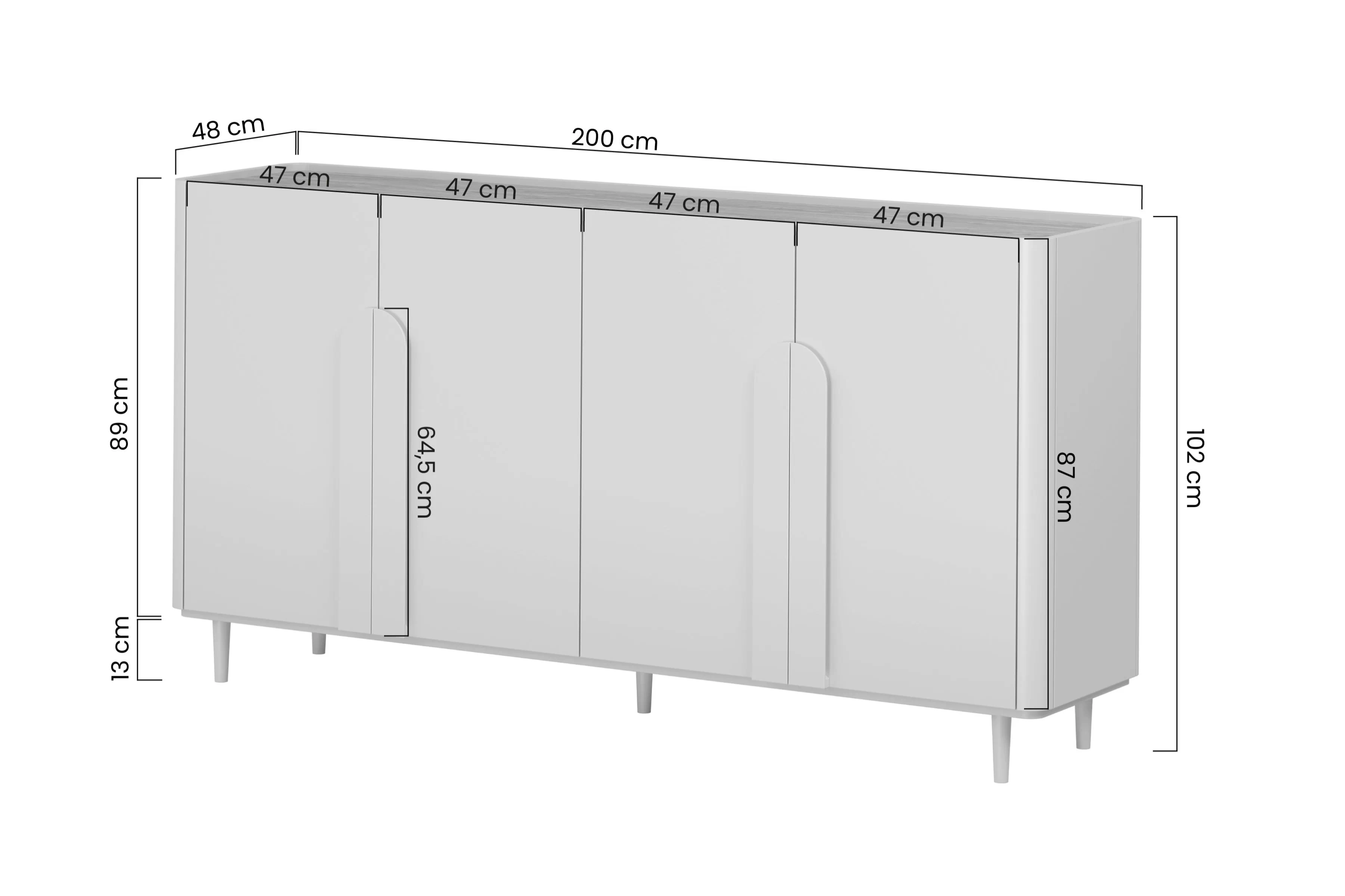 Komoda čtyřdveřová Amilio 200 cm na nožkách - kašmír / dub olejowany / Úchytky kašmír