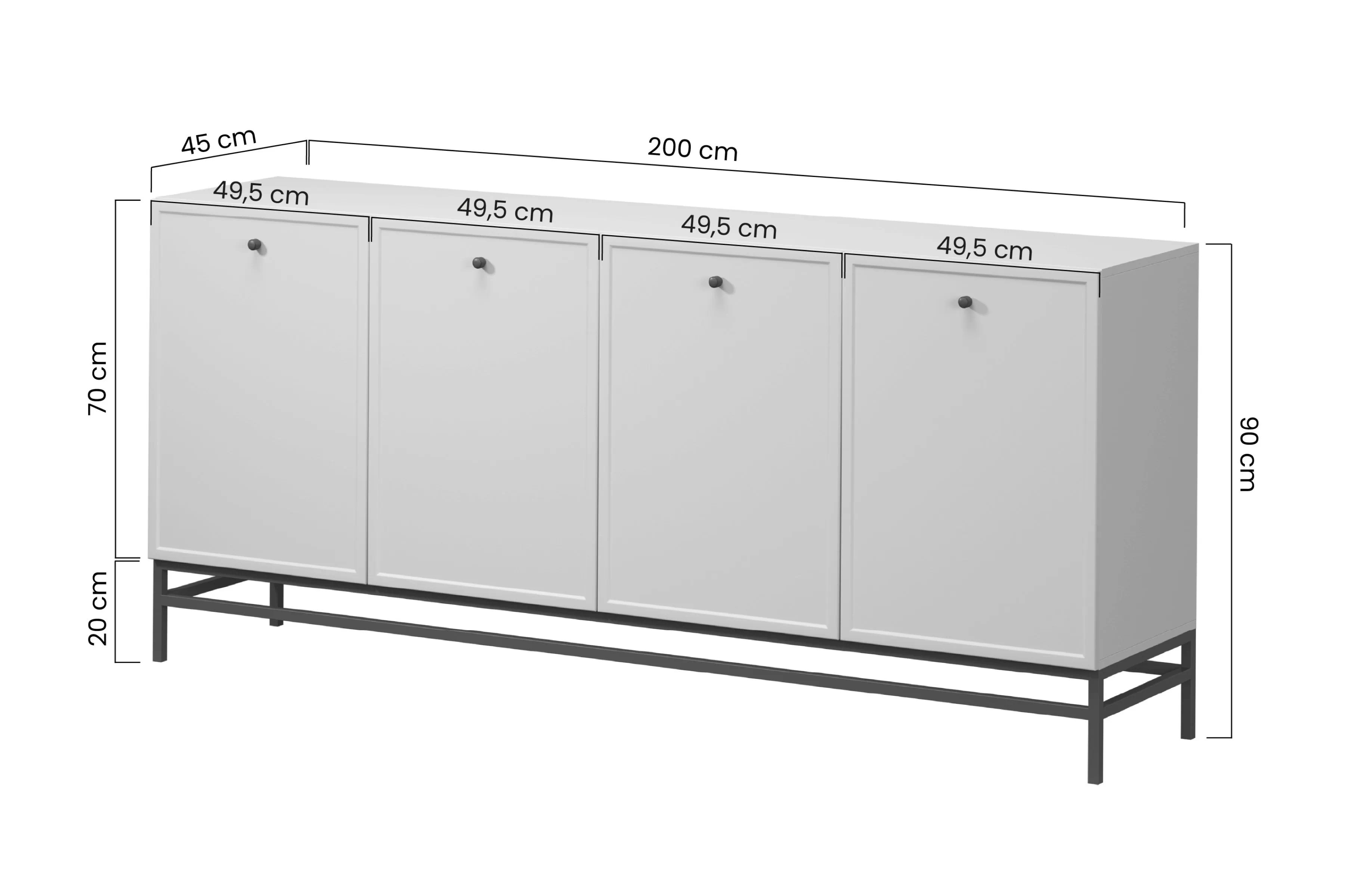 Komoda čtyřdveřová Lorini 200 cm - kašmír / černá Úchytky T-bar / Rošt