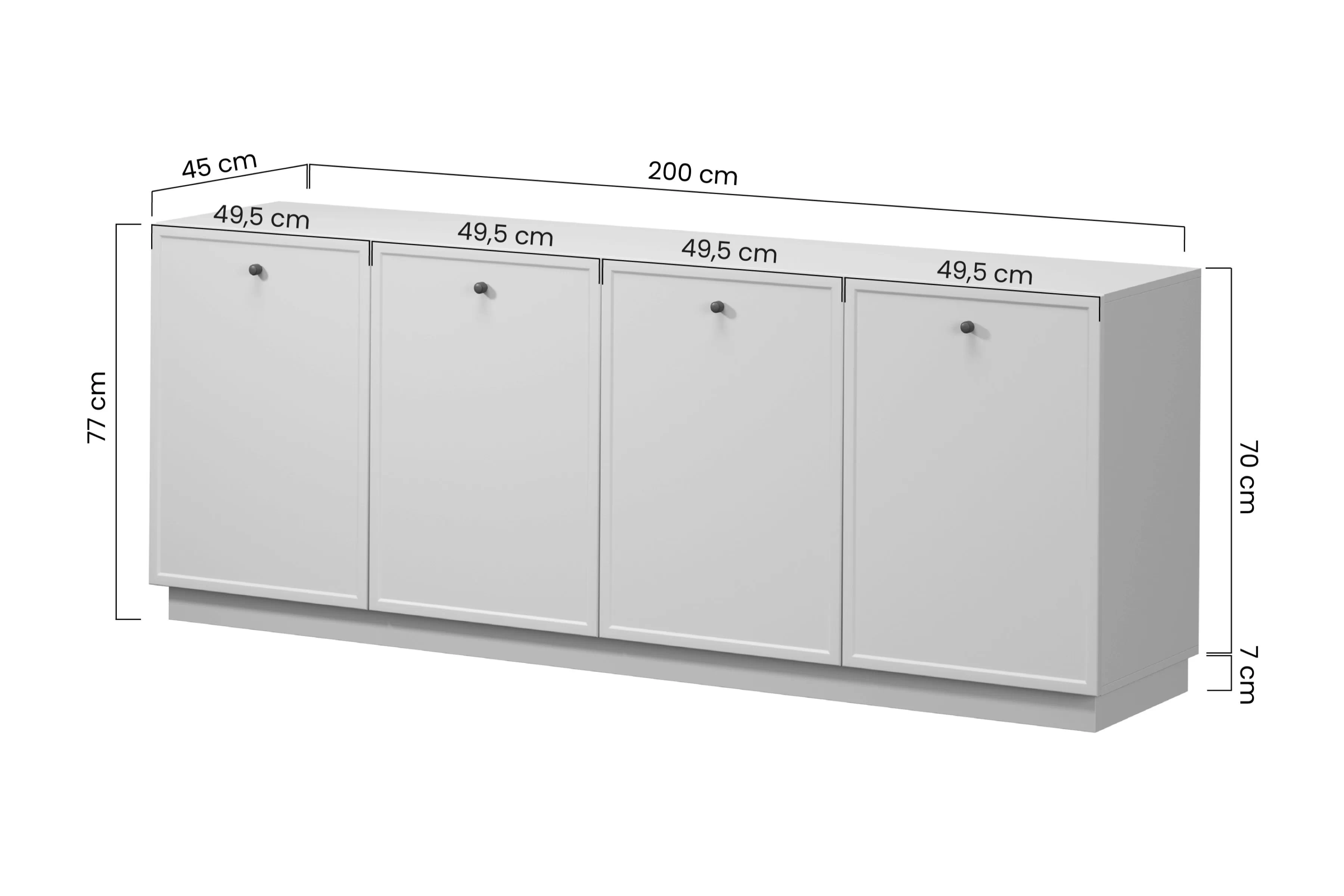 Komoda čtyřdveřová Lorini 200 cm - kašmír / zlote Úchytky T-bar
