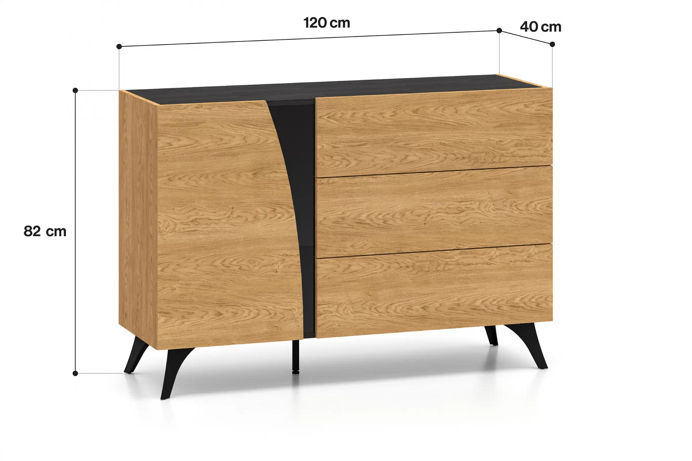 Komoda do obývacího pokoje Natina 05 - 120 cm - dub baltic dune / jasan portland černá