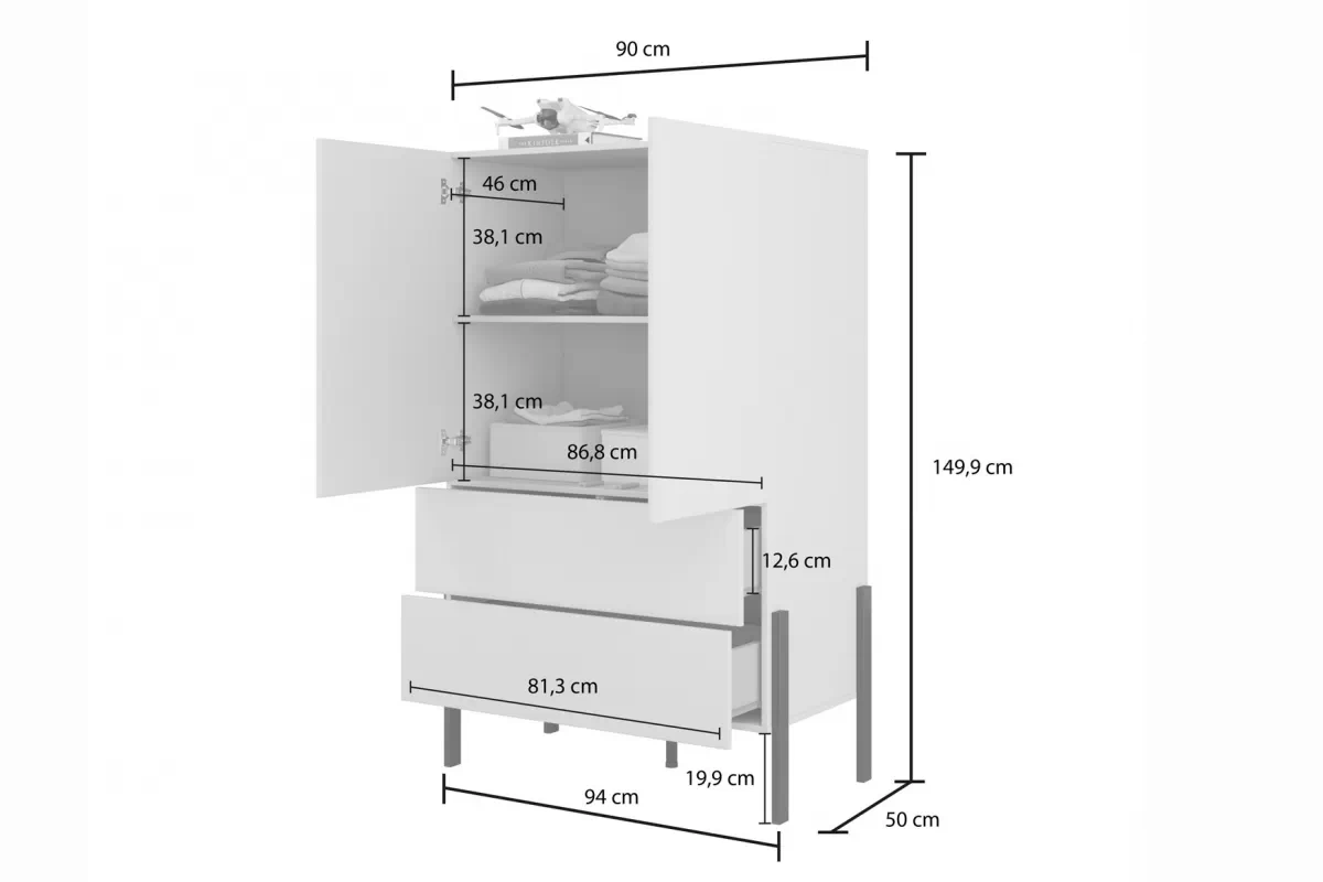 Komoda dvoudveřová Jukon 90 cm se zásuvkami - kašmír / černé nožičky