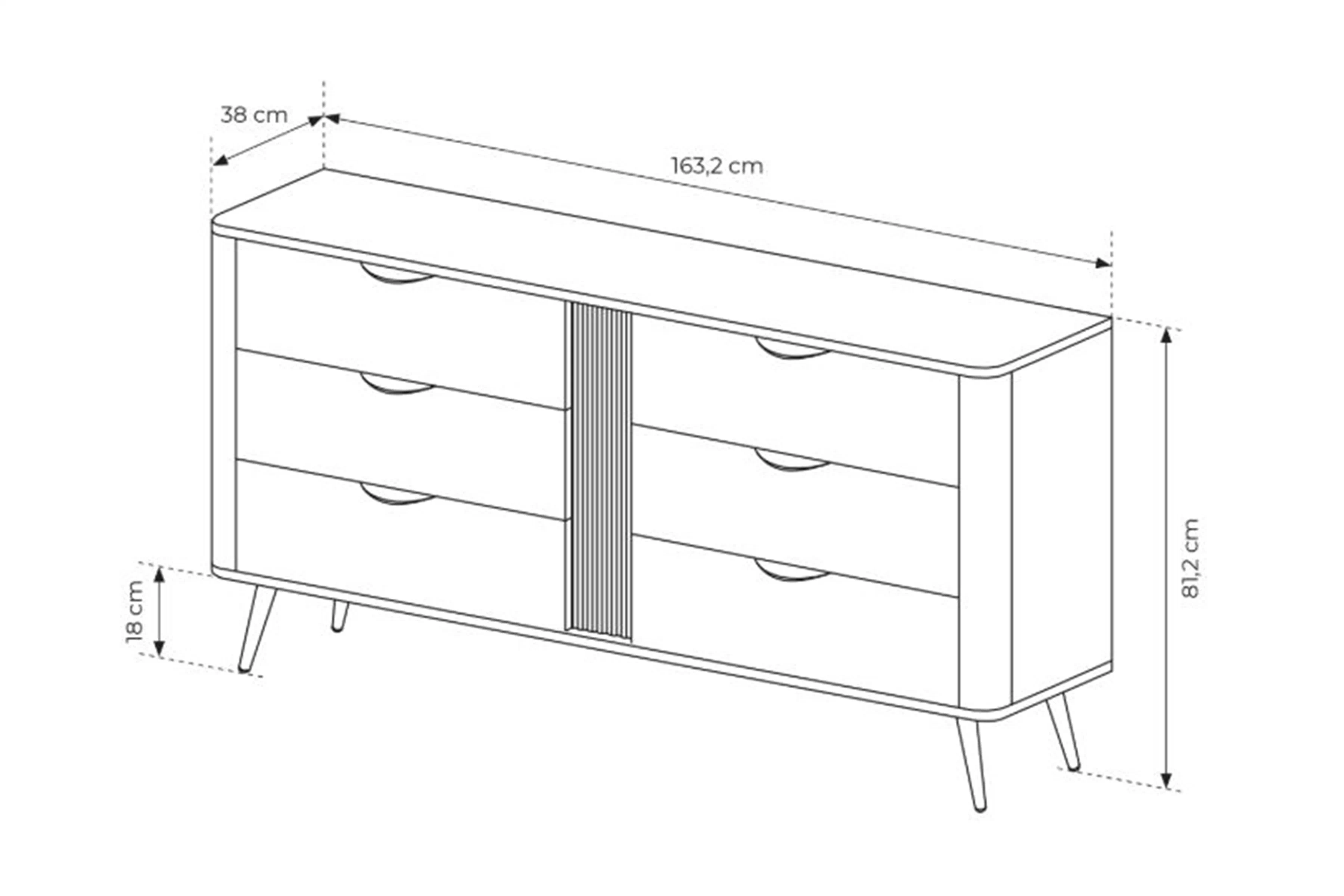 Komoda Edrin 163 cm se zásuvkami - dub dunin / černá
