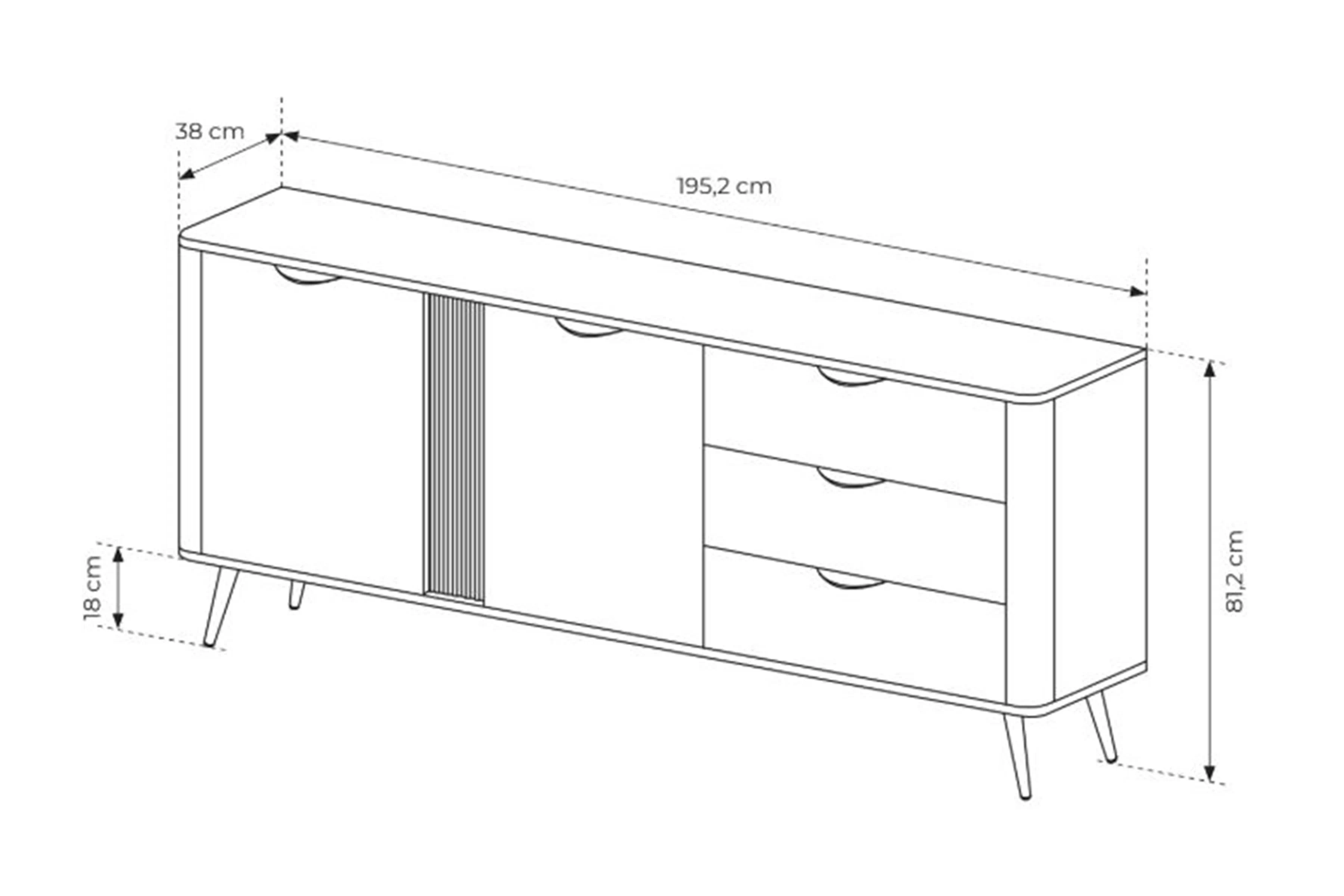 Komoda Edrin 195 cm se zásuvkami - dub dunin / černá
