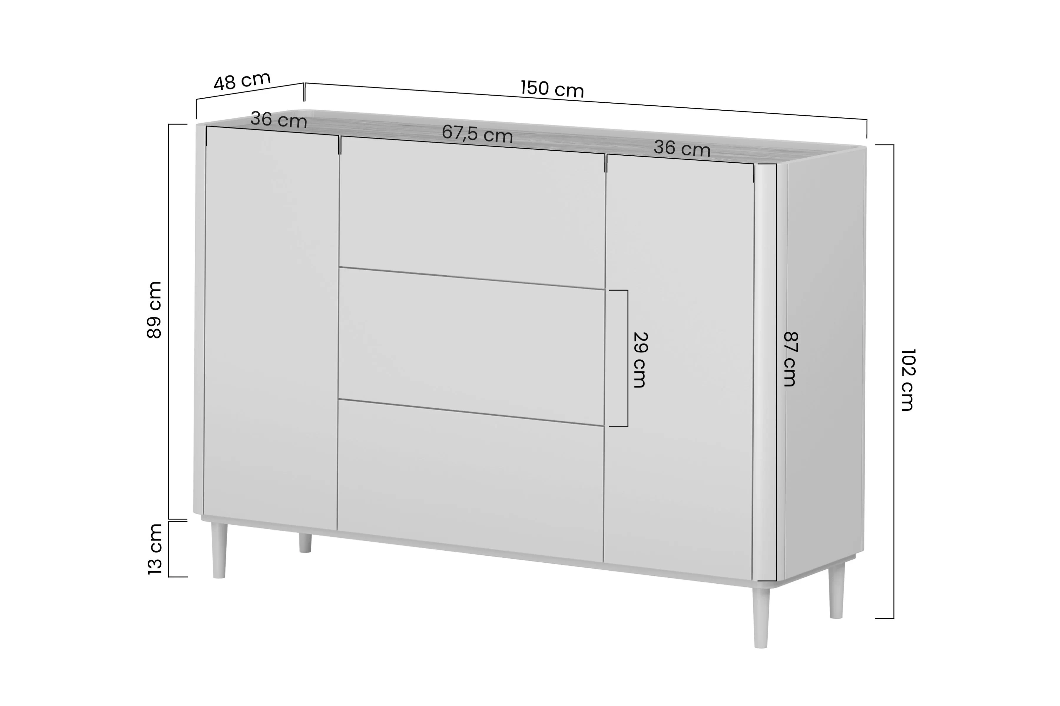 Komoda Elivo 150 cm se zásuvkami na nožkách - kašmír / dub olejowany
