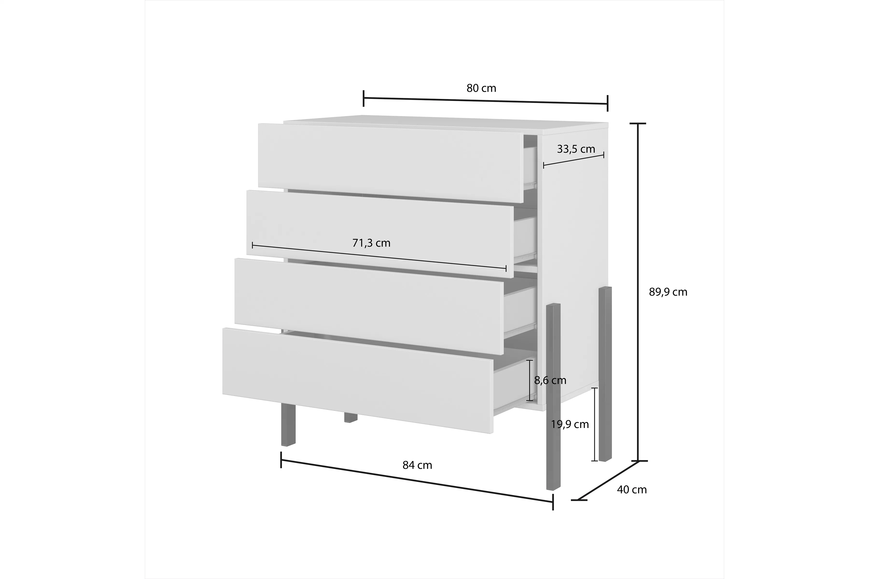 Komoda Jukon 84 cm se zásuvkami - kašmír / černé nožičky 