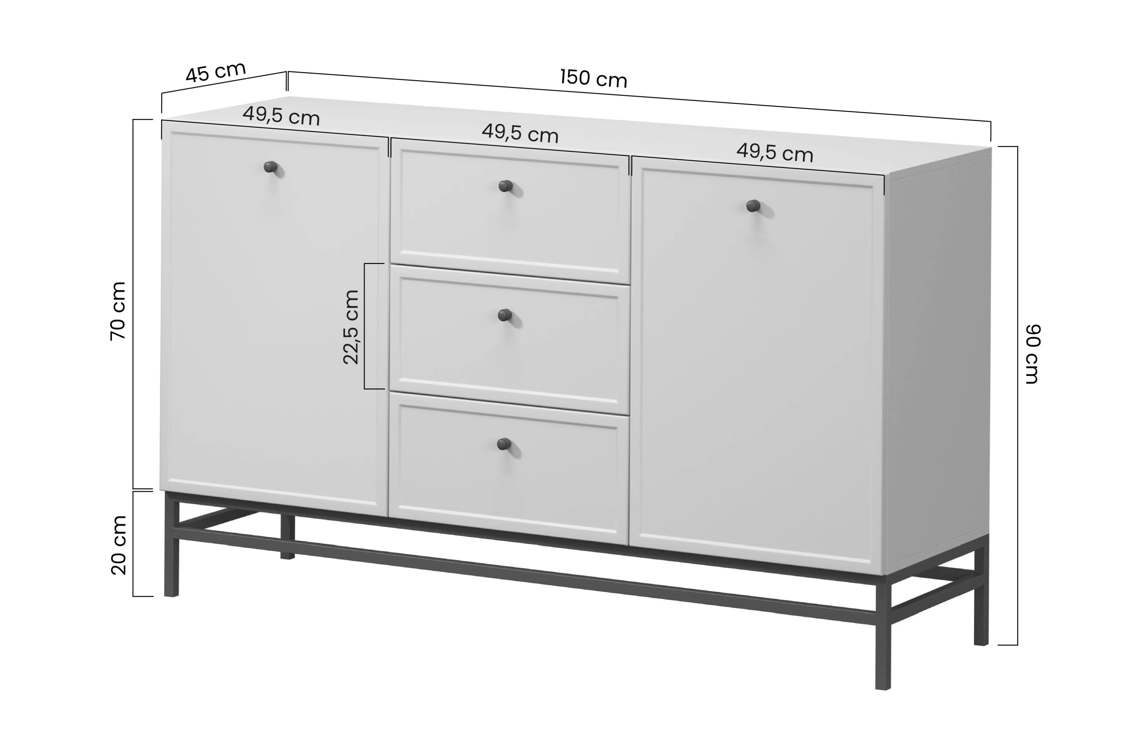 Komoda Lorini 150 cm se zásuvkami - kašmír / černá Úchytky T-bar / Rošt