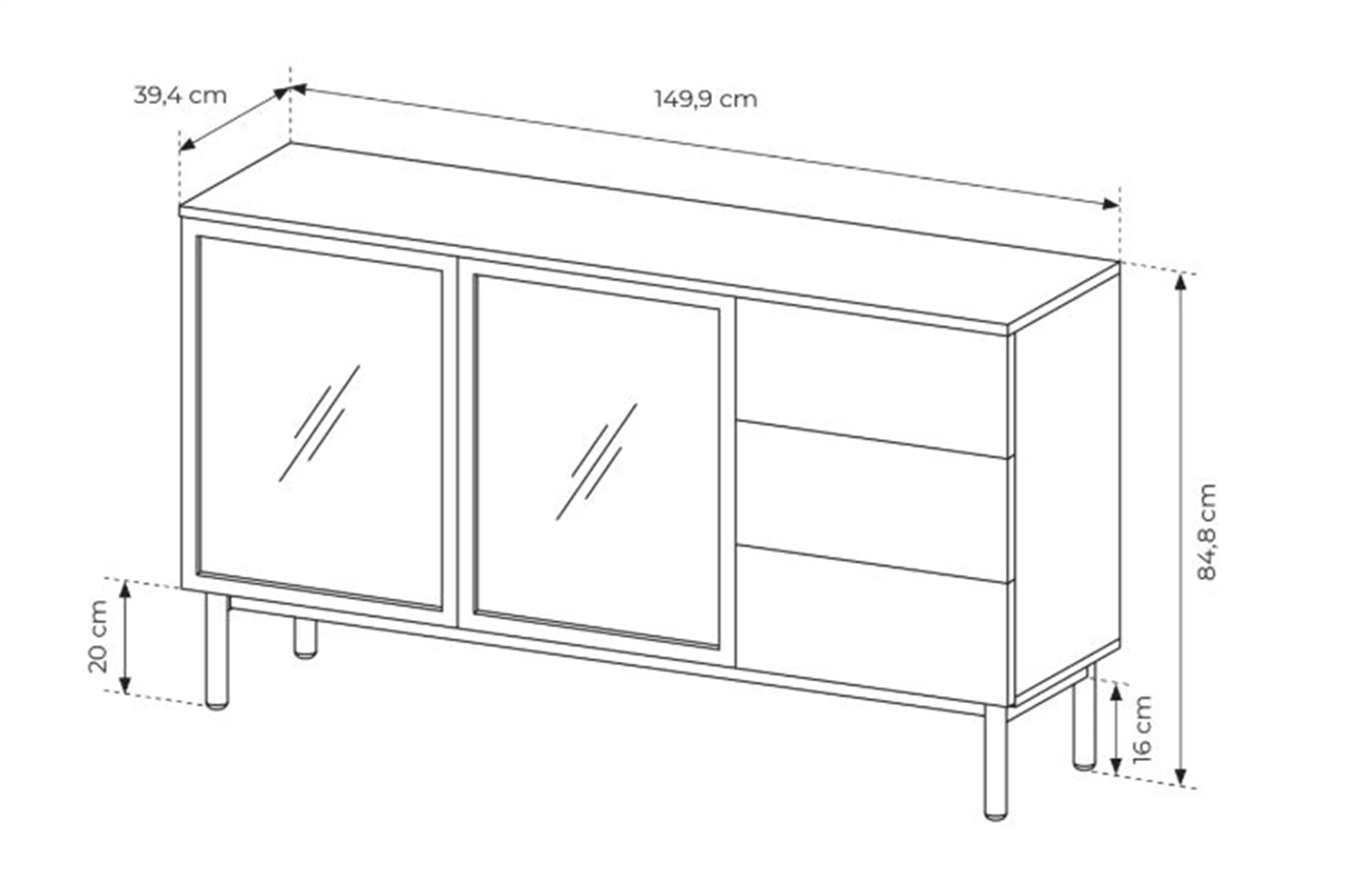 Komoda Noro 150 cm se zásuvkami i oswietleniem LED - dub evoke / černá