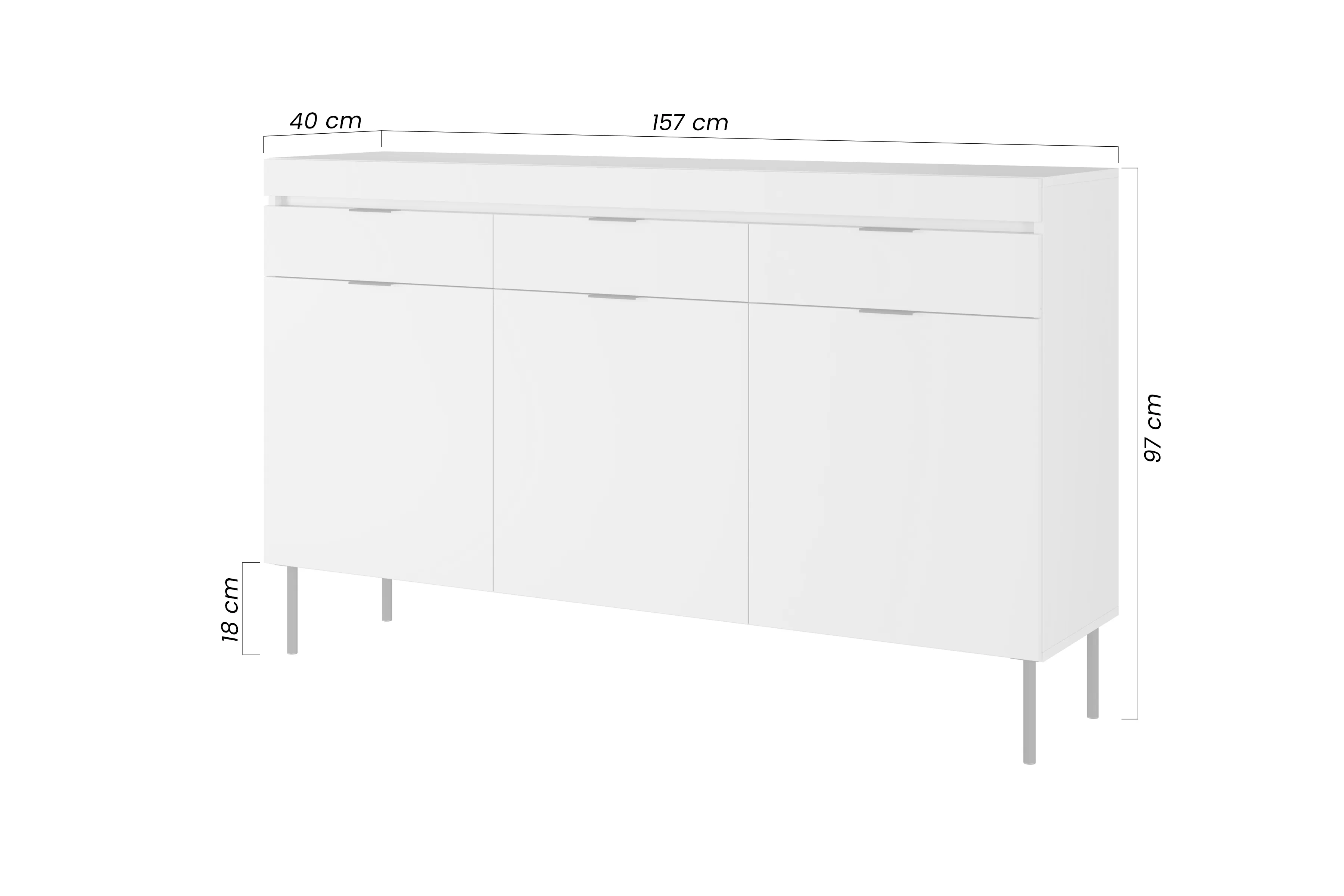 Komoda třídveřová Sentia 157 se třemi  zásuvkami - černá / zlatá 