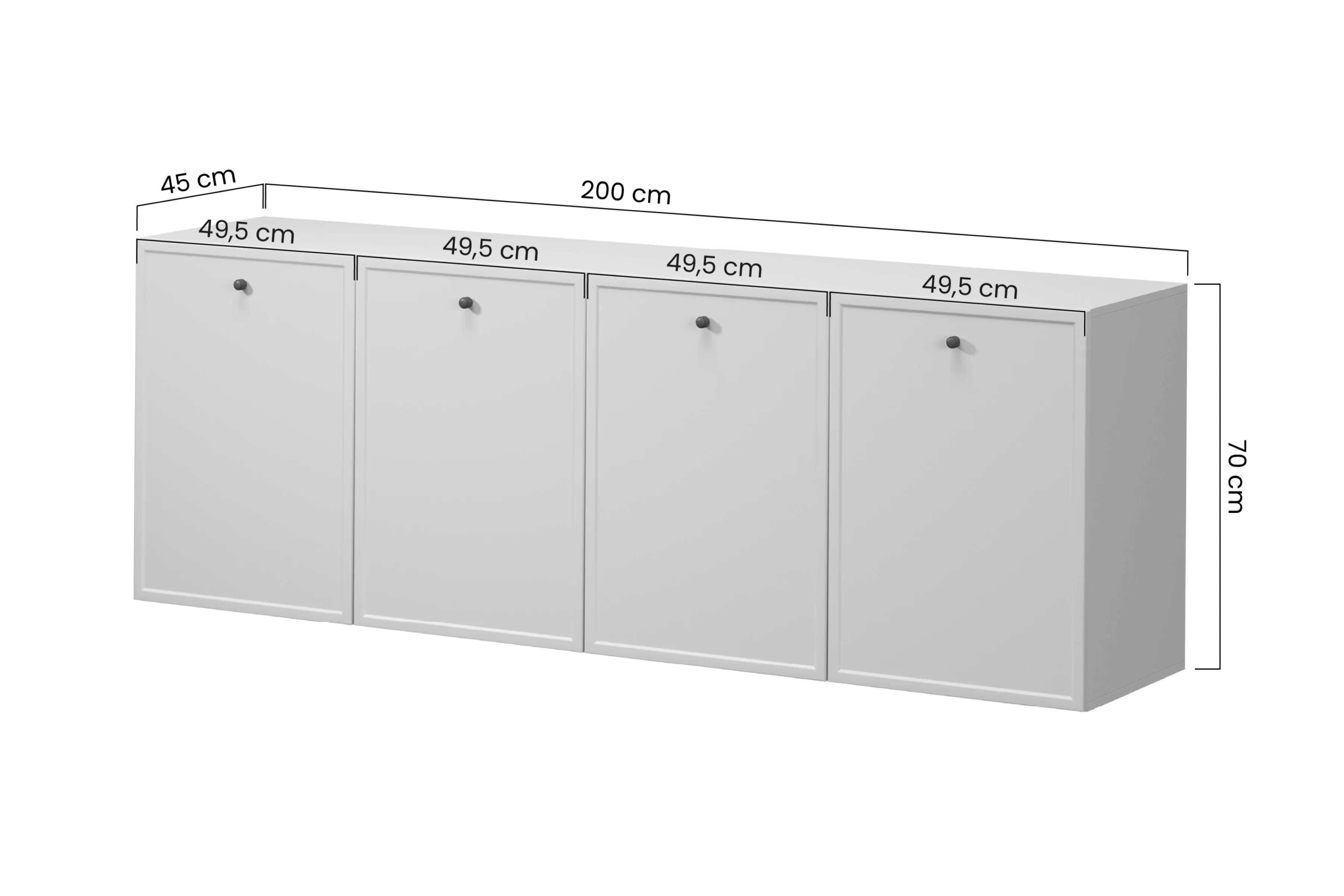 Komoda závěsná čtyřdveřová Lorini 200 cm - kašmír / černá Úchytky
