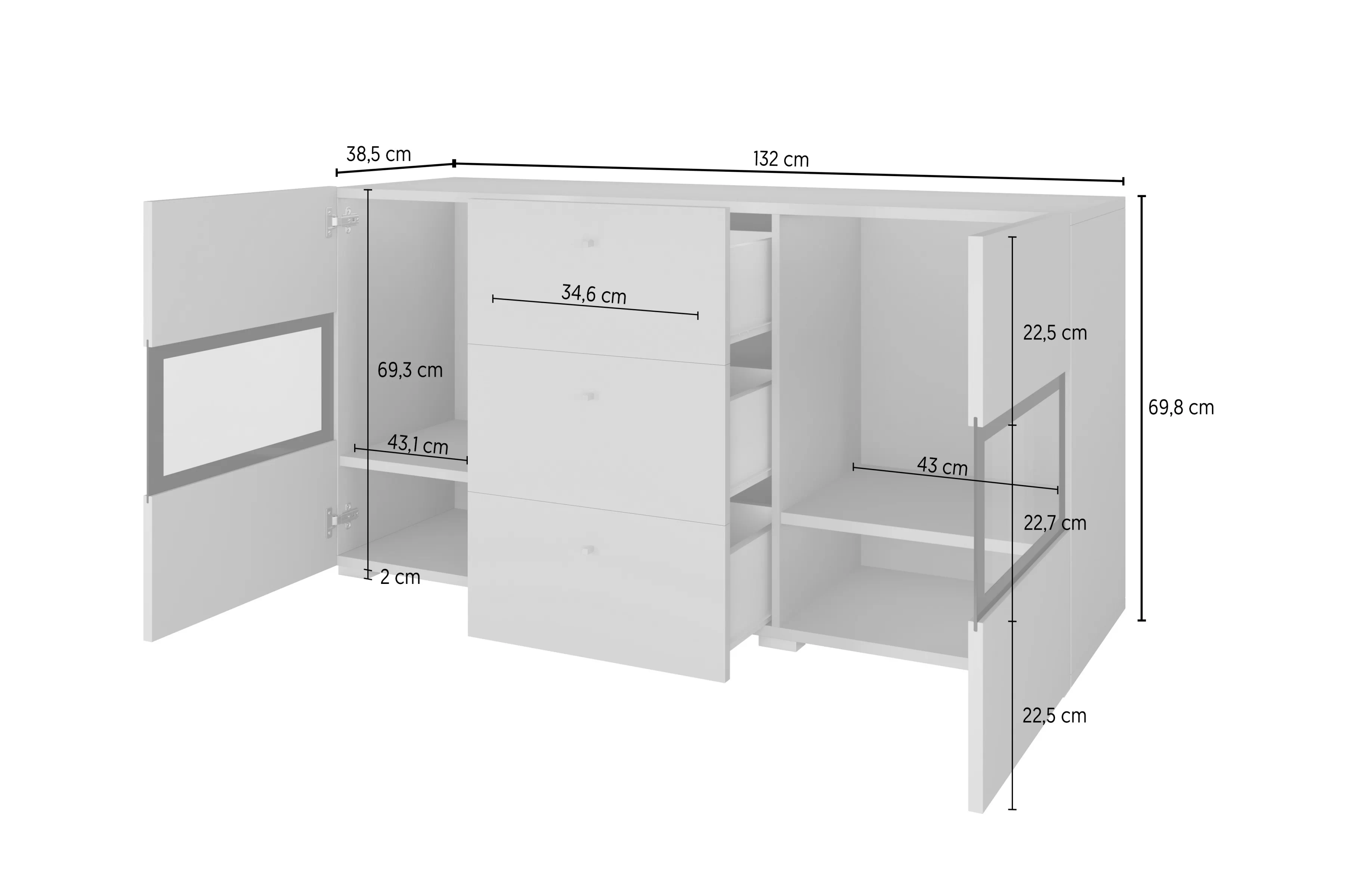 Komoda se zásuvkami Baros 26 - 132 cm - dub artisan / šedá mat