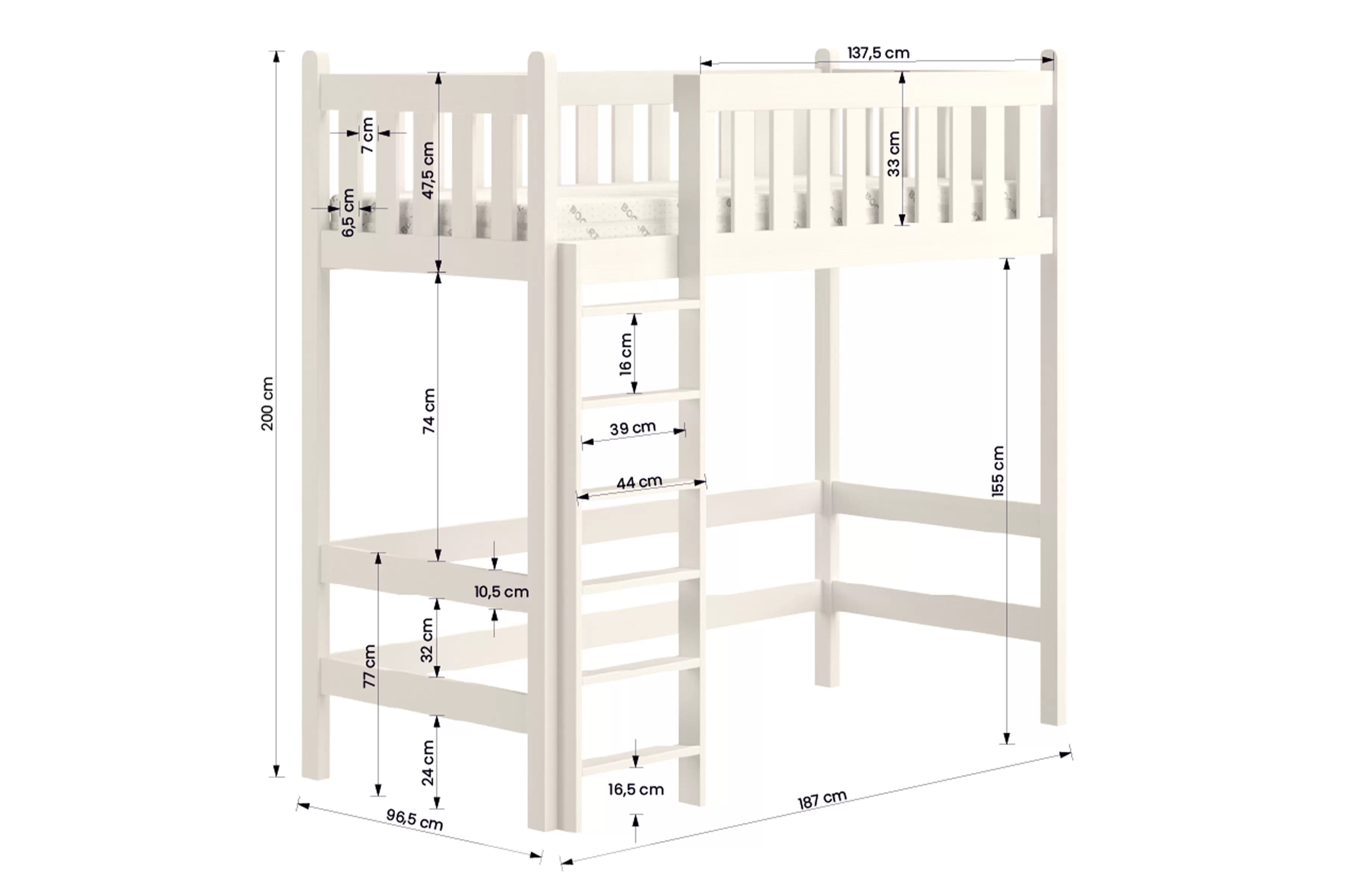 Postel dřevěná Swen 90x180 vyvýšená postel - borovice