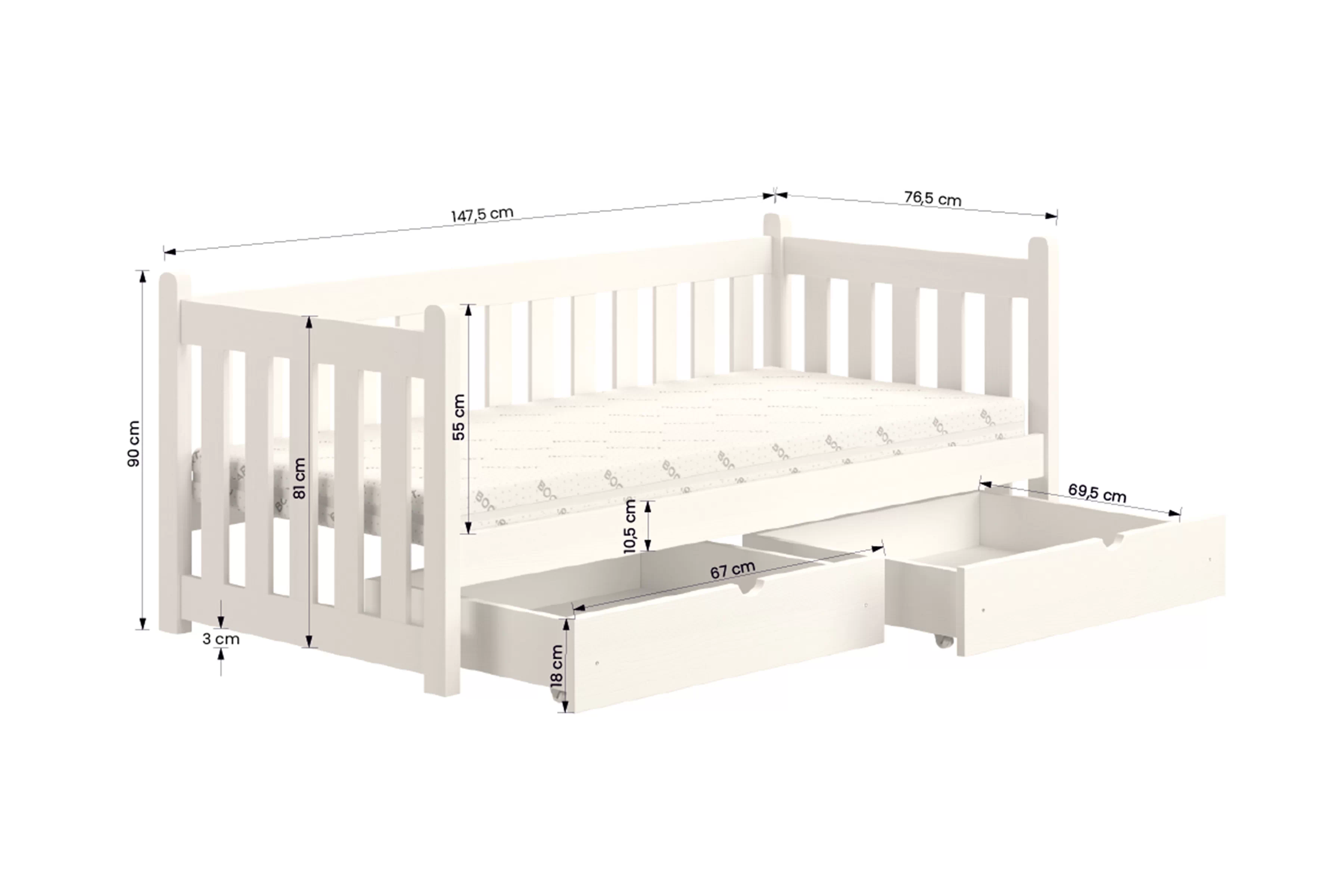 Postel přízemní Swen 70x140 se zásuvkami - černá 