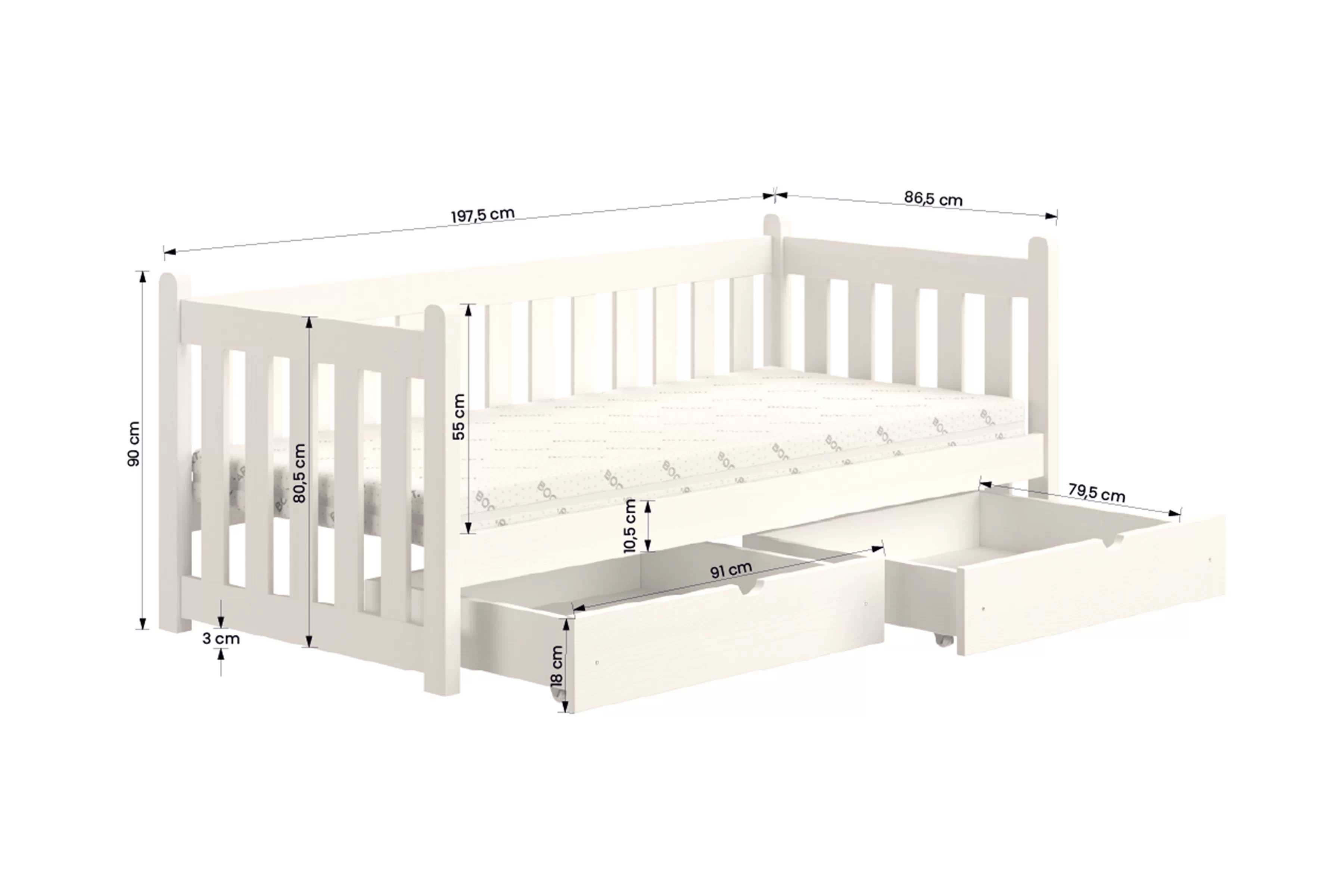 Postel přízemní Swen 80x190 se zásuvkami - šedá 