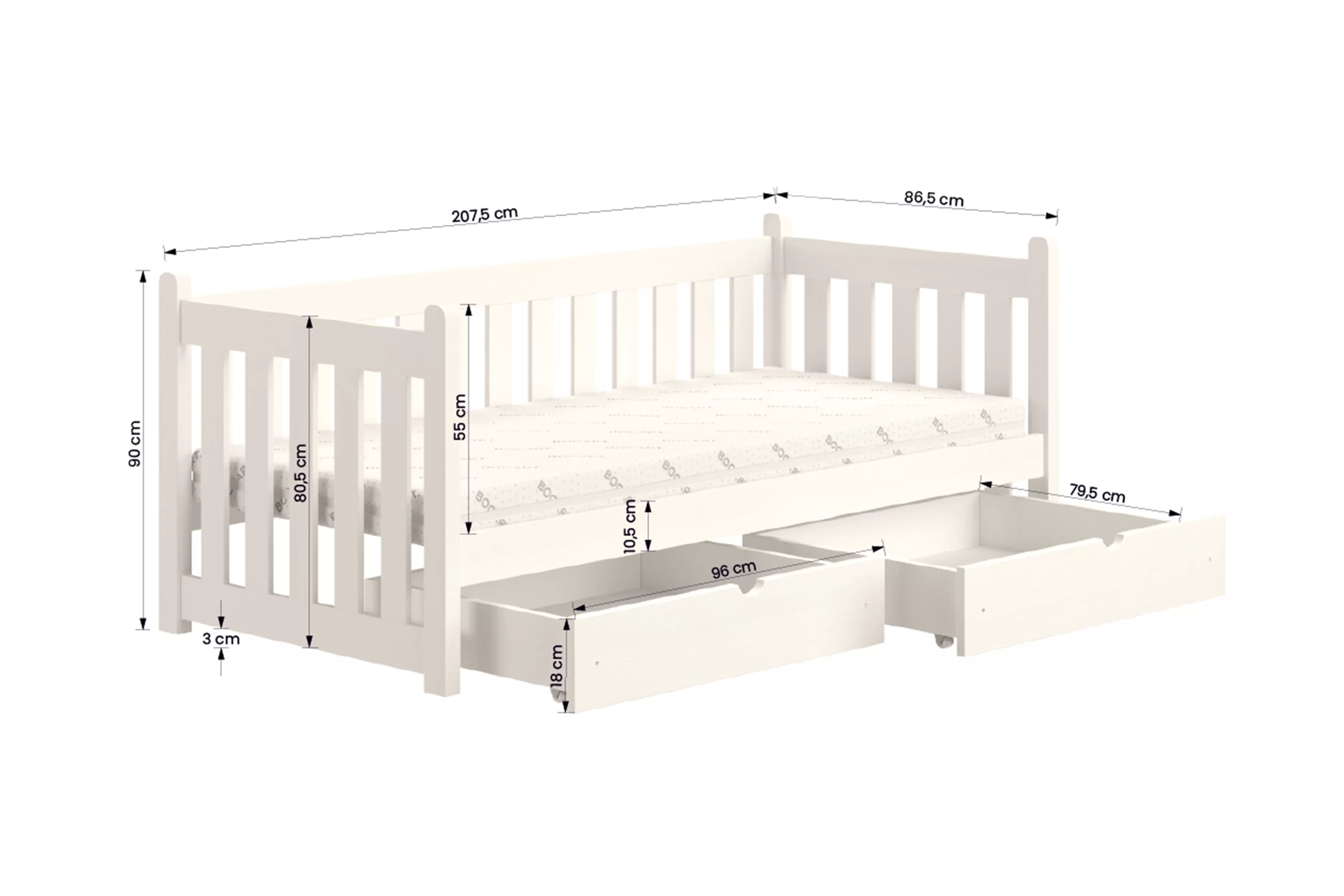 Postel přízemní Swen 80x200 se zásuvkami - bílá