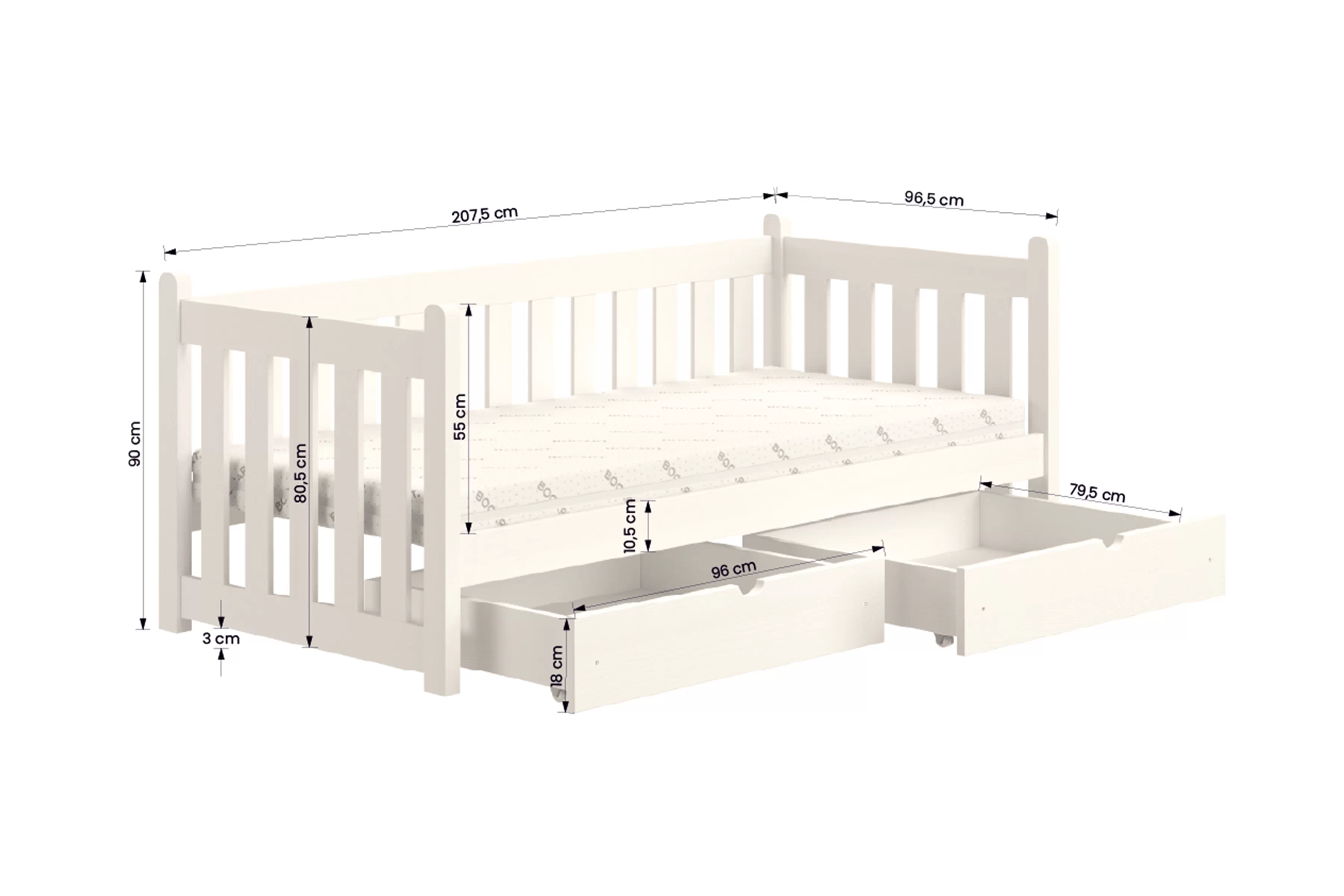 Postel přízemní Swen 90x200 se zásuvkami - černá 