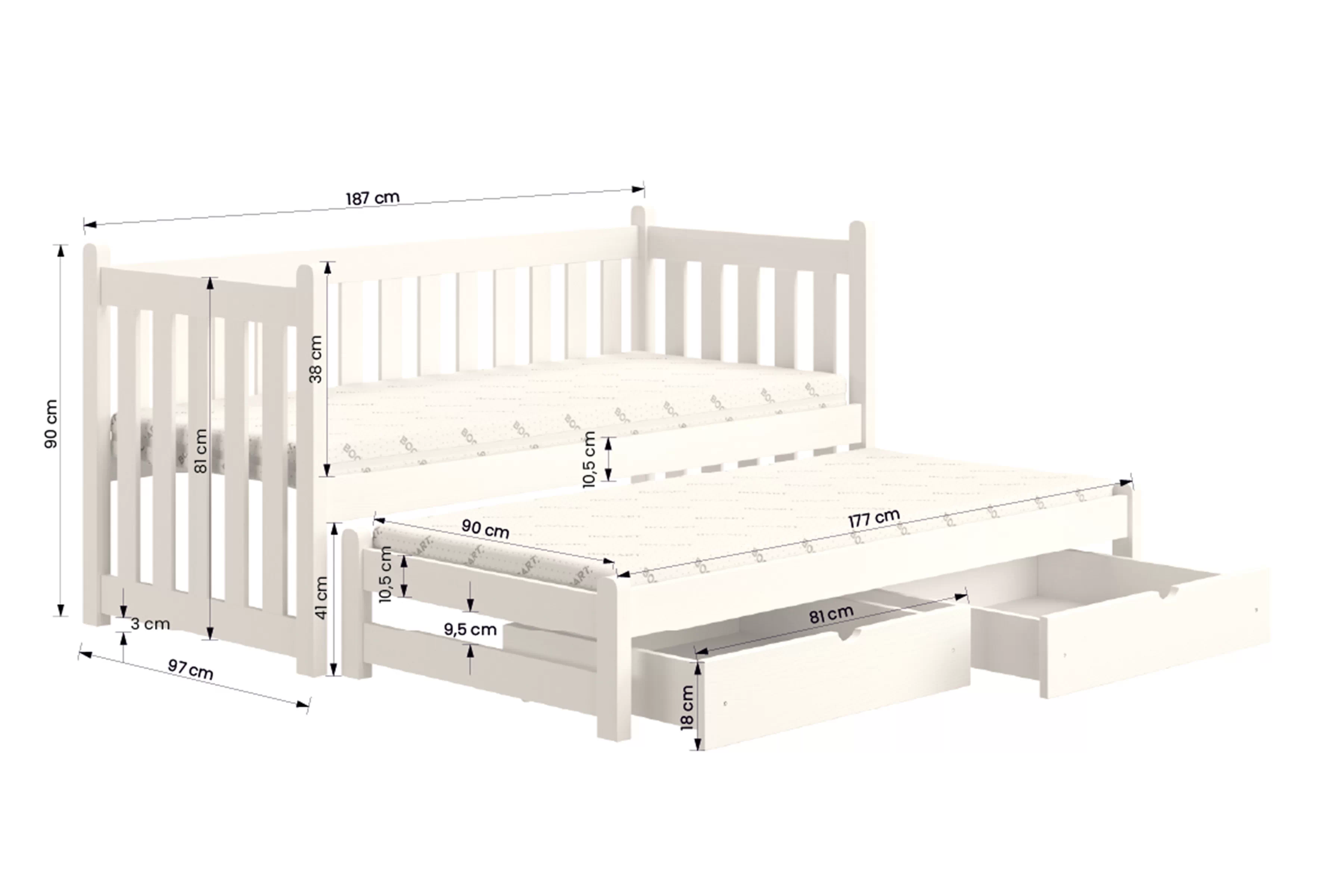 Postel přízemní Swen výsuvná se zásuvkami - černá / 90x180