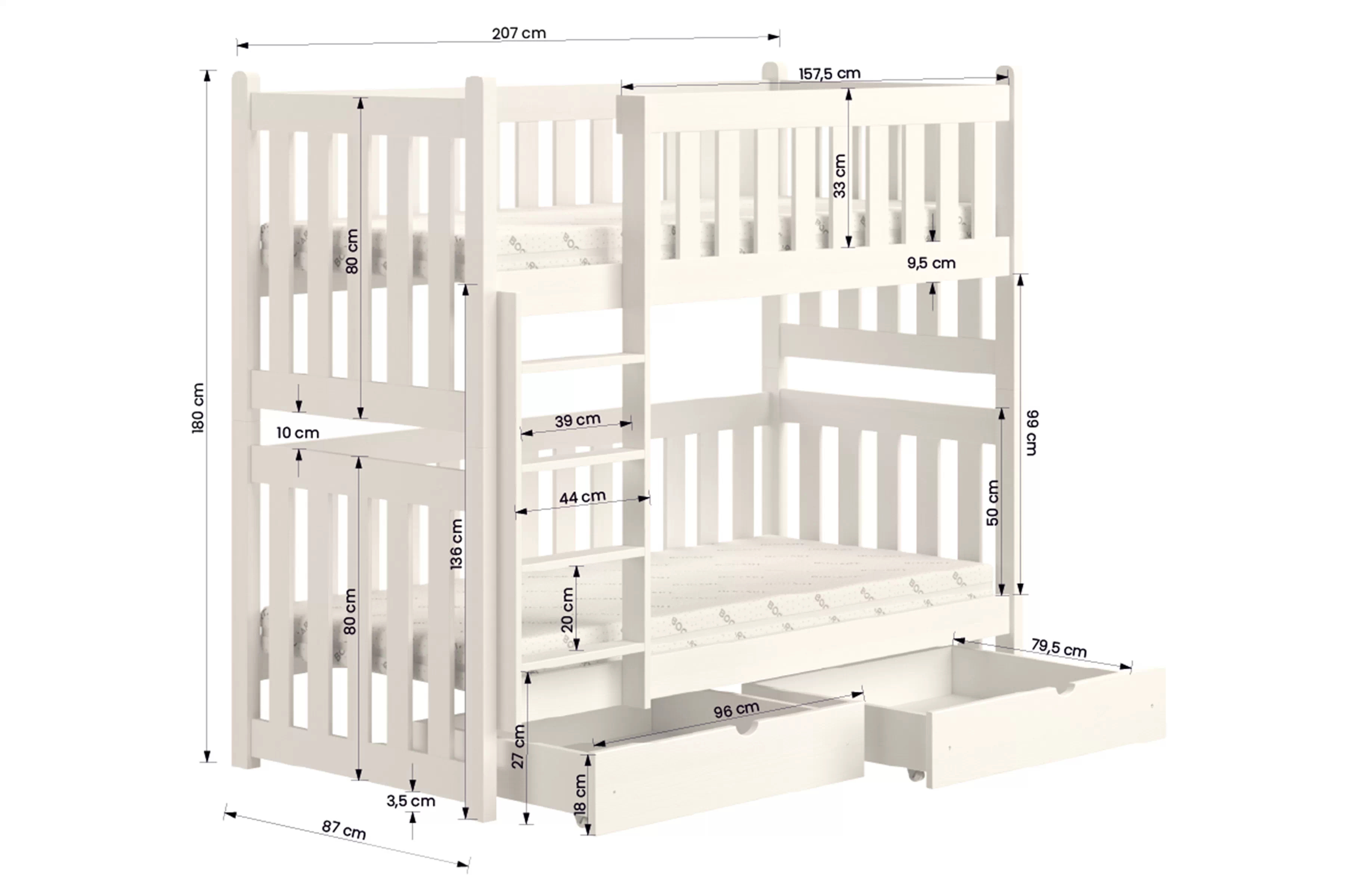 Postel patrová  Swen výsuvná - bílá / 80x200
