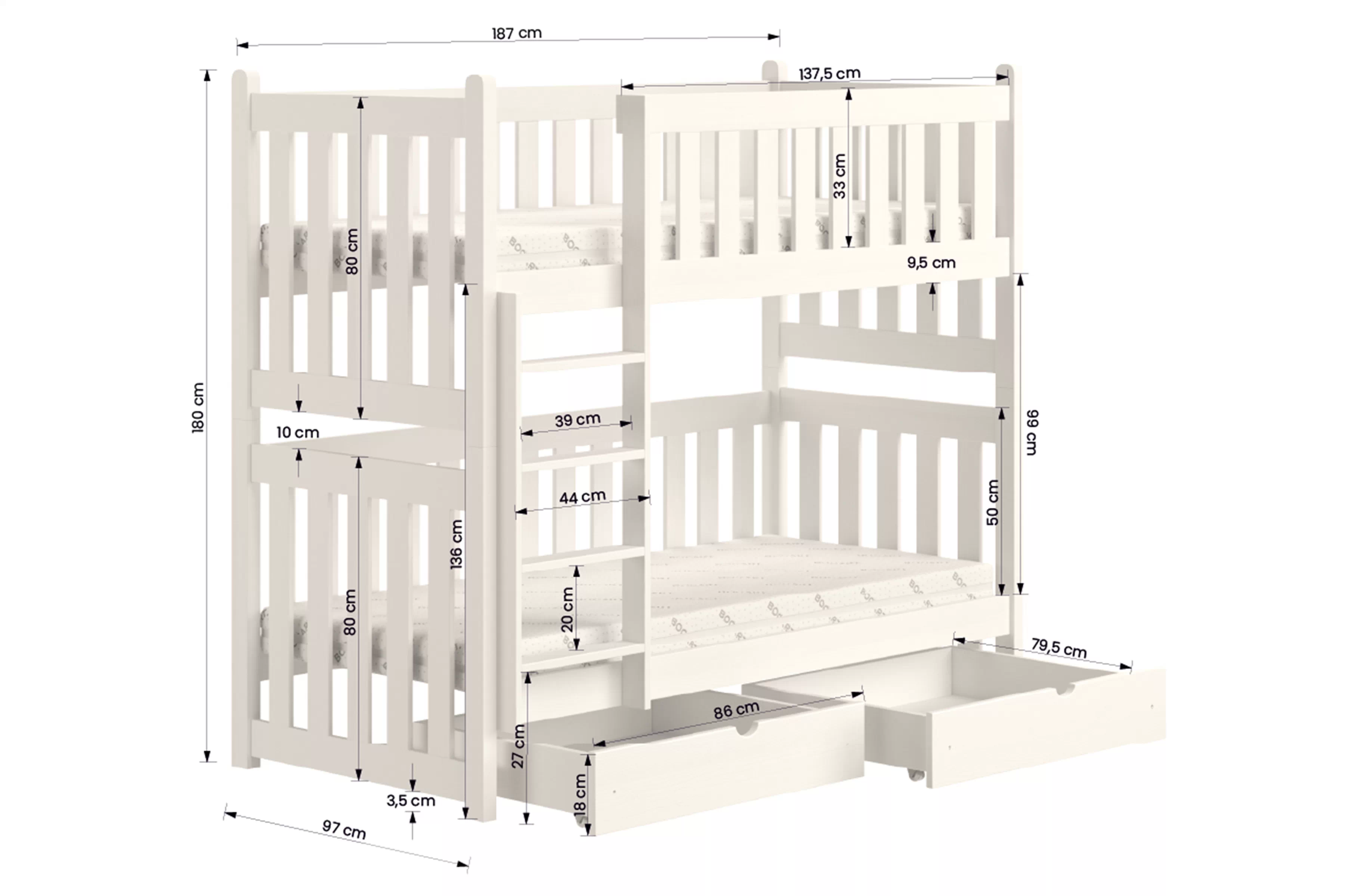 Postel patrová  Swen výsuvná - šedá / 90x180