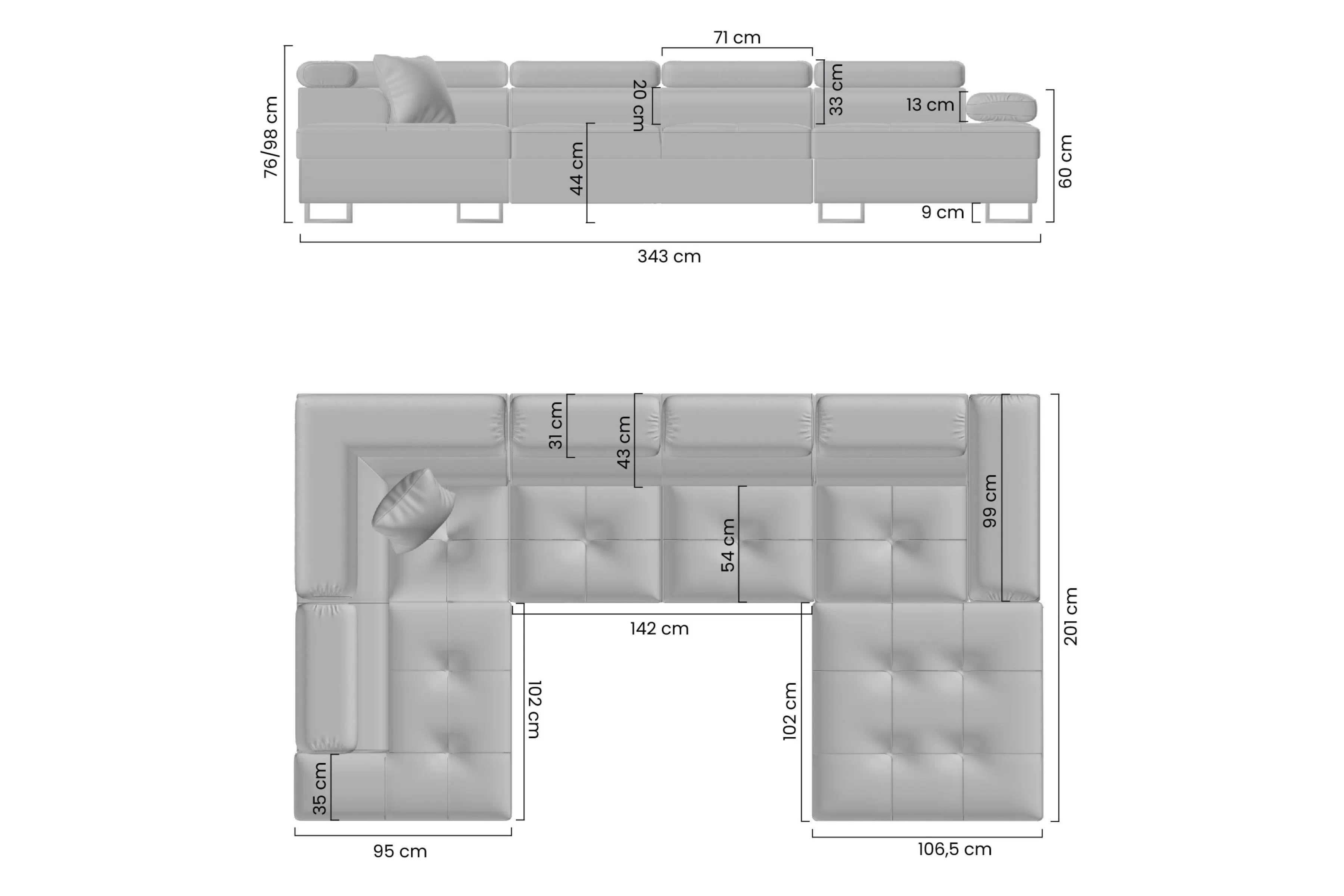 Rohová sedací souprava Annabelle U II rozkládací - Nohy chromowane 