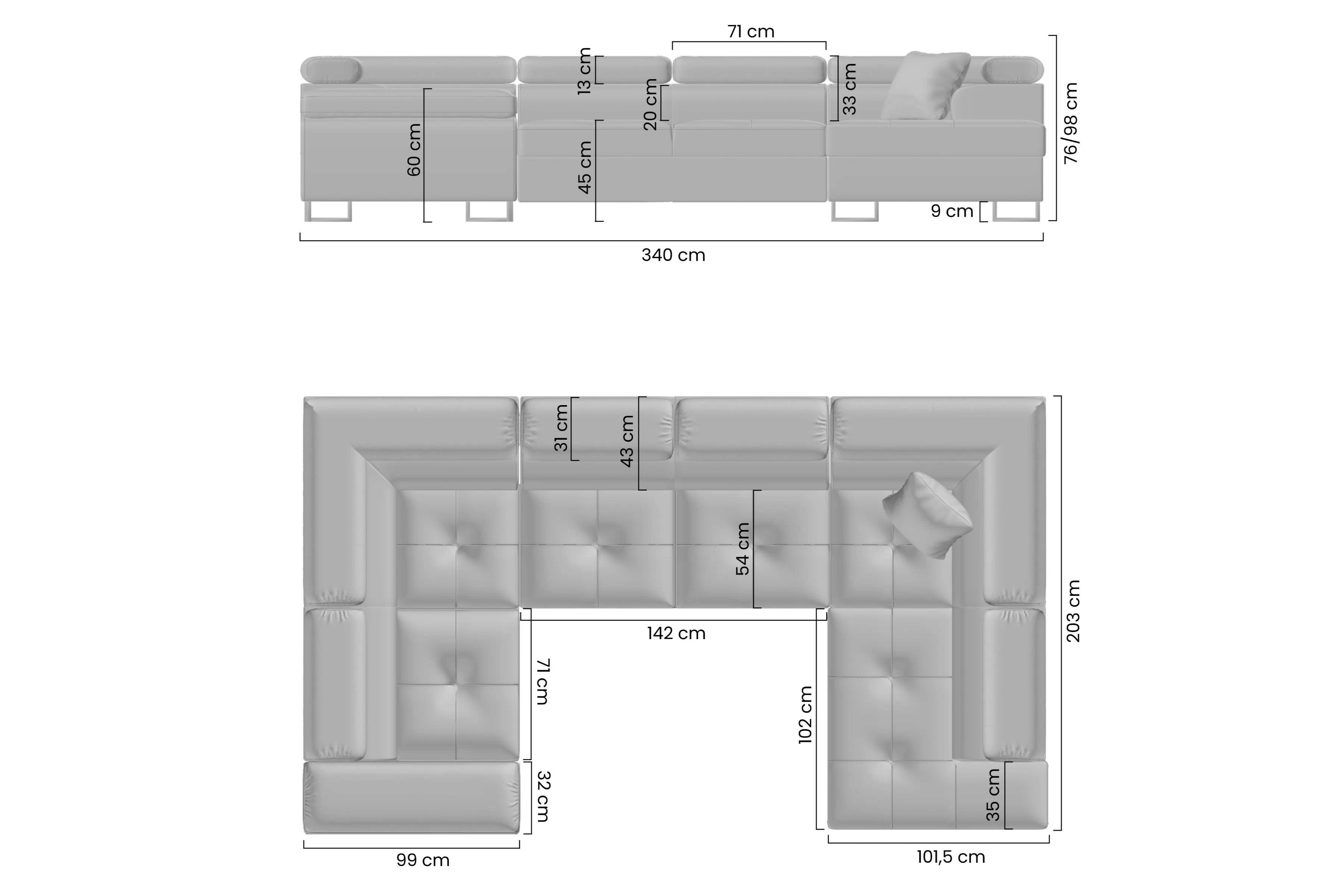 Rohová sedací souprava Annabelle U rozkládací - Nohy černá