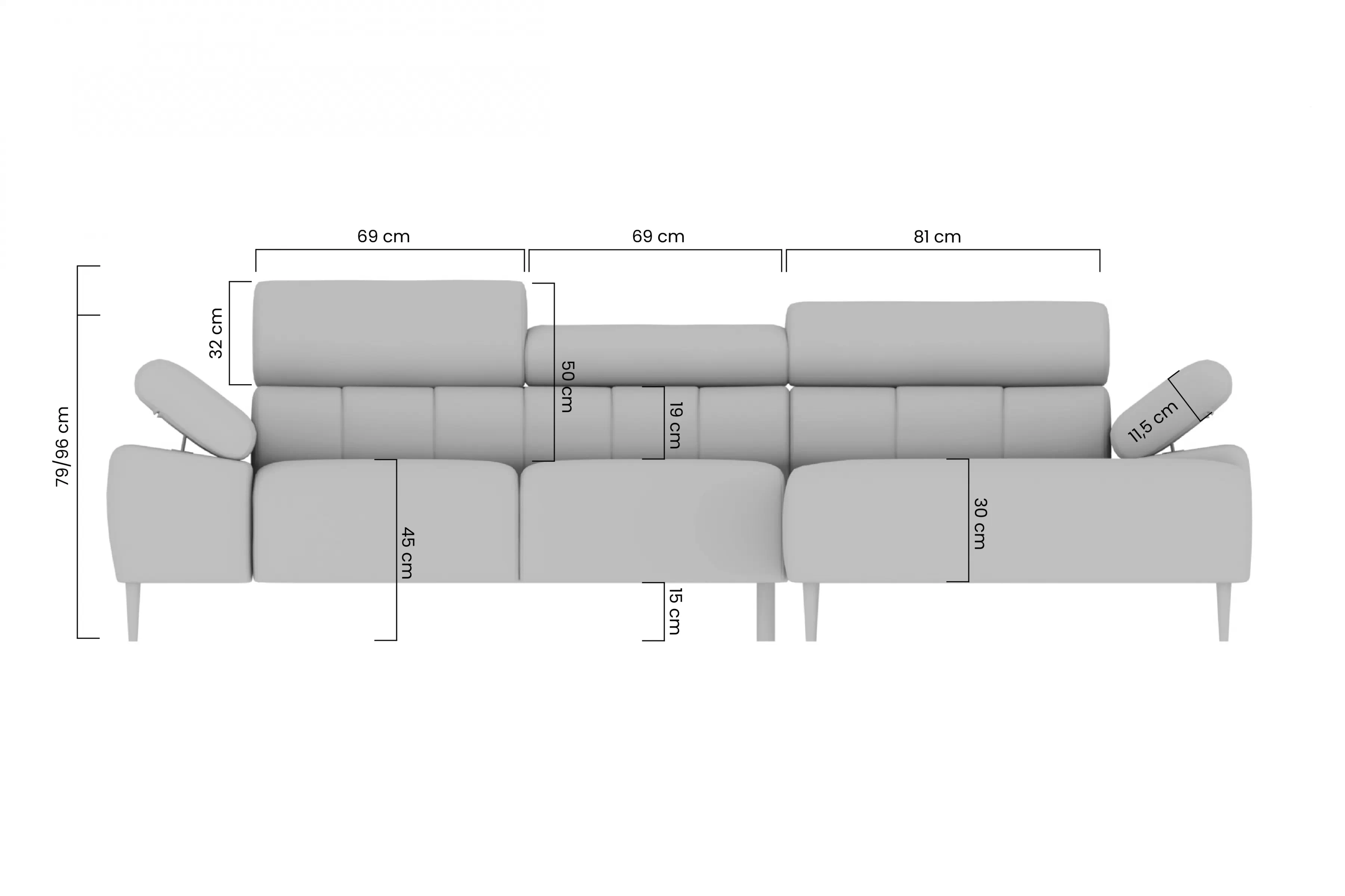 Rohová sedací souprava z elektricky wysuwanym sedadlem Taloria Mini
