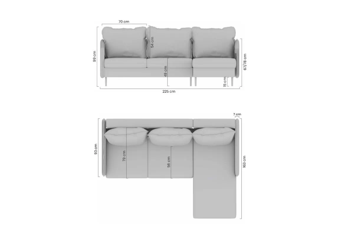 Rohová sedací souprava rozkládací Taila Mini levá - šedá plecionka Loft 19 / černé nožičky