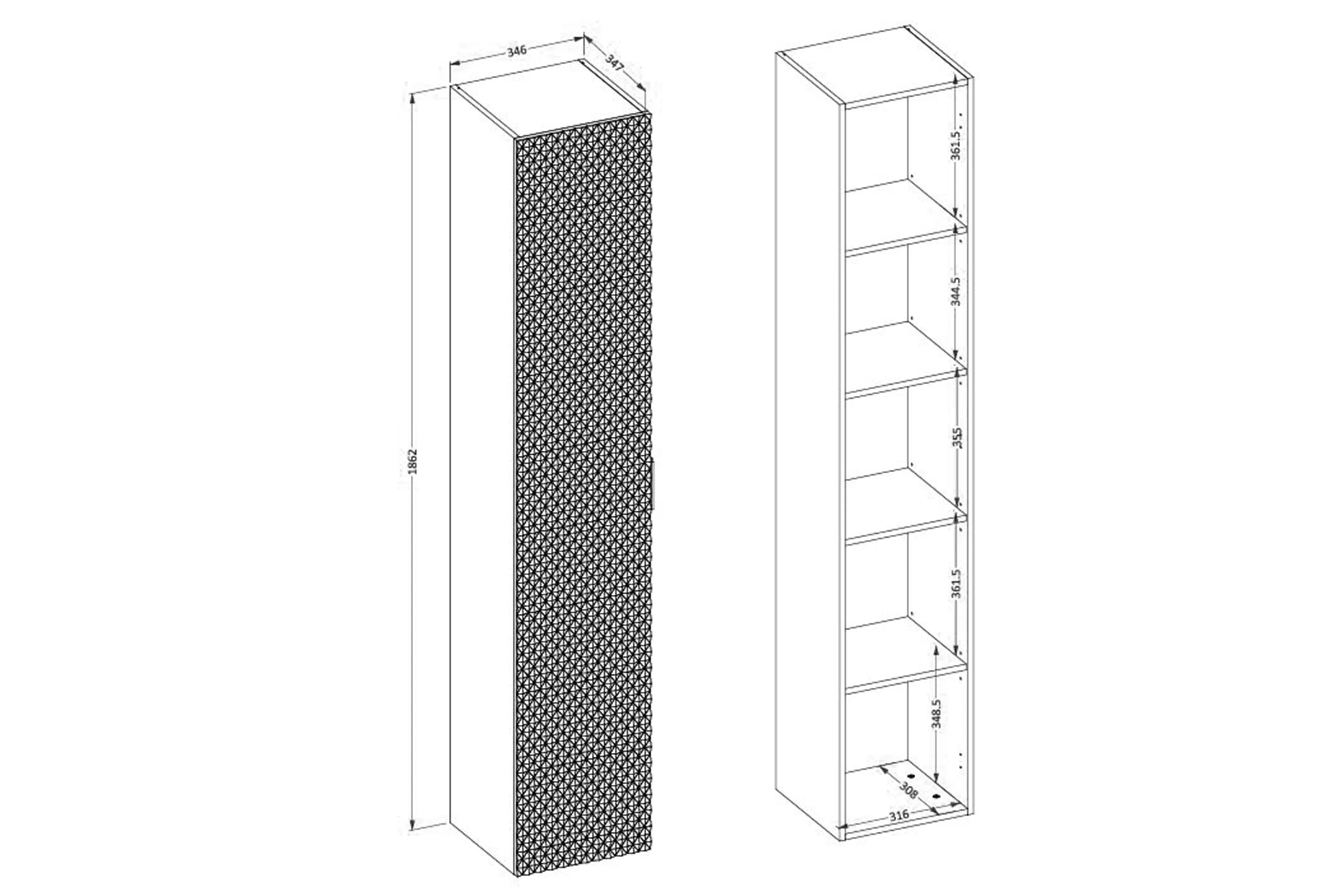 Regál lazienkowy Laura 35 cm wiszacy - bílá / bílá mat piramidki