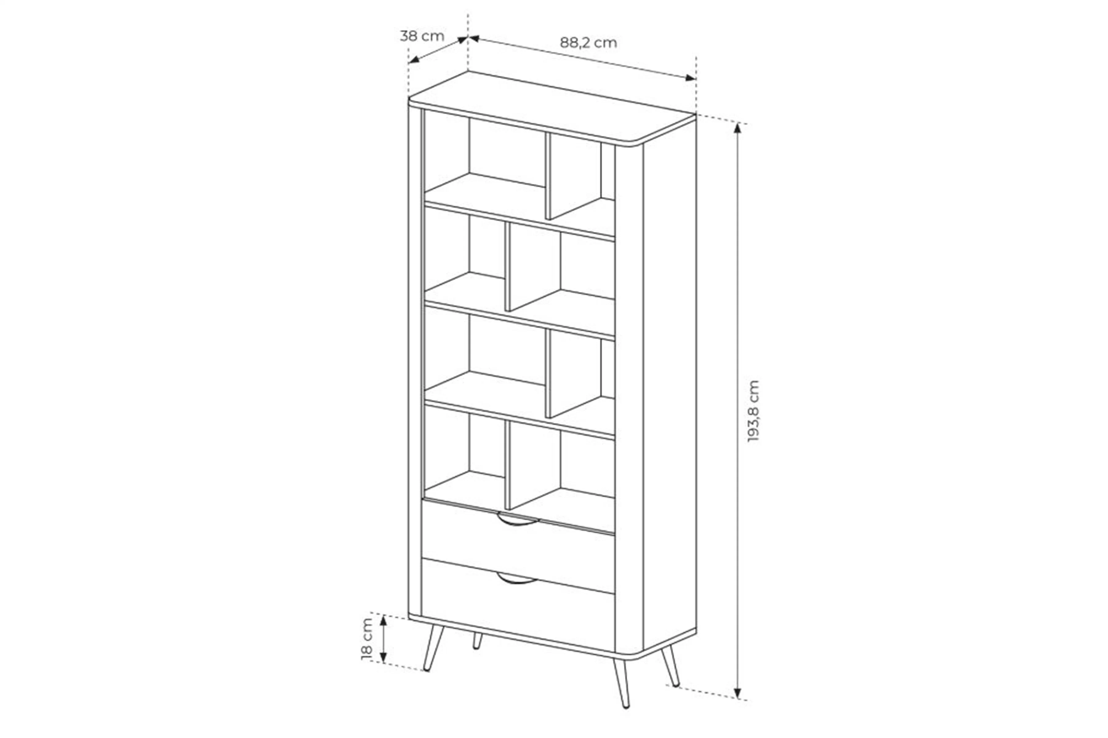 Regál otwarty Edrin 88 cm se zásuvkami - dub dunin / černá