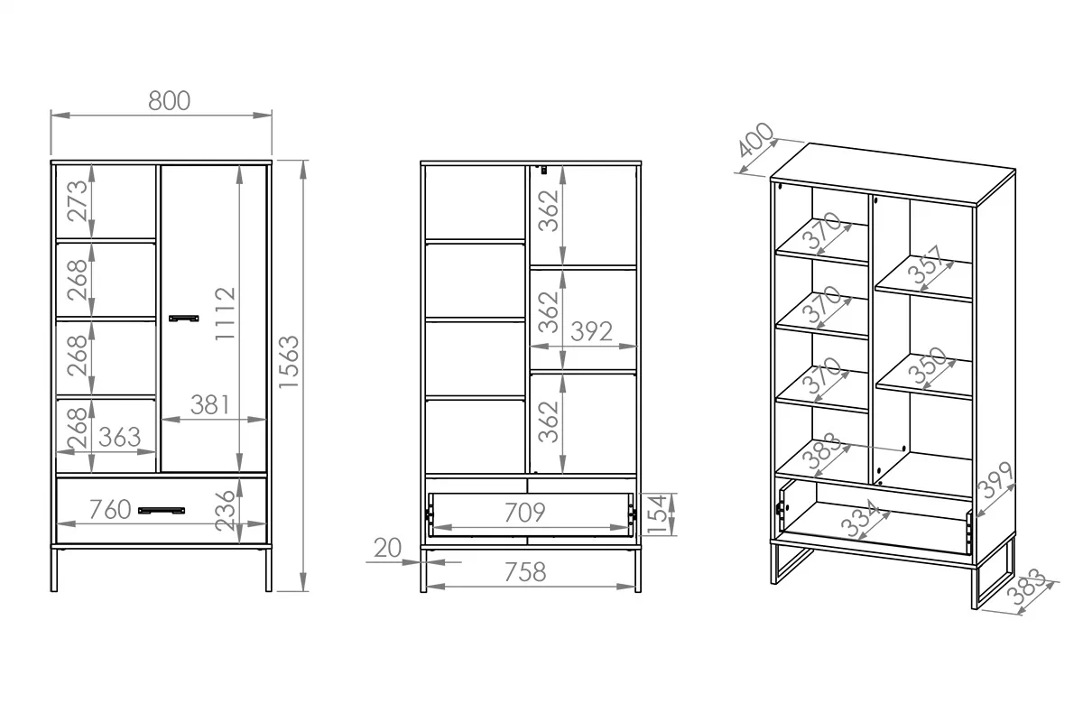 Regál z szuflada Colt 04 na kovové podstavě 80 cm - Černý / craft Podstavec / ocel premium - Rozměry