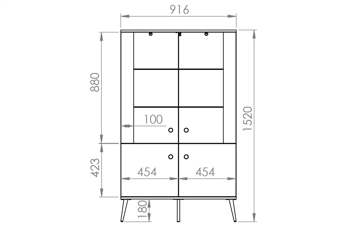 Vitrína prosklená čtyřdveřová Forrest 02 - labrador / Podstavec - Rozměry