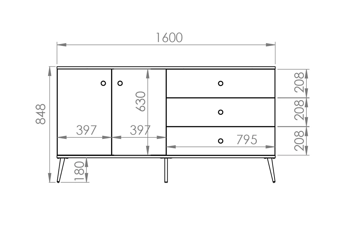 Komoda dvoudveřová se třemi  zásuvkami Forest 03 - labrador / Podstavec - Rozměry