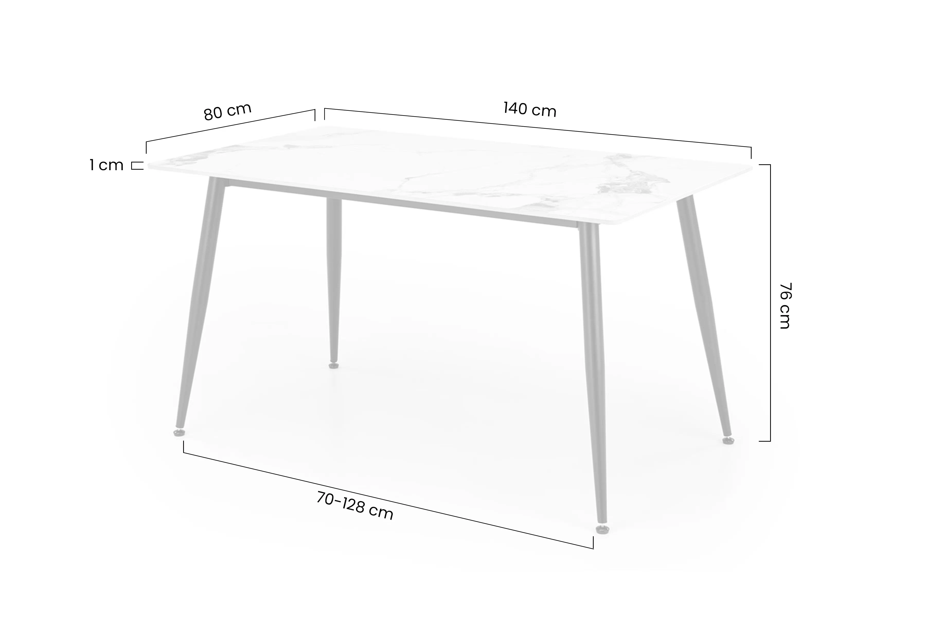 Stůl Emilio 140x80 cm - bílá mramor / černá