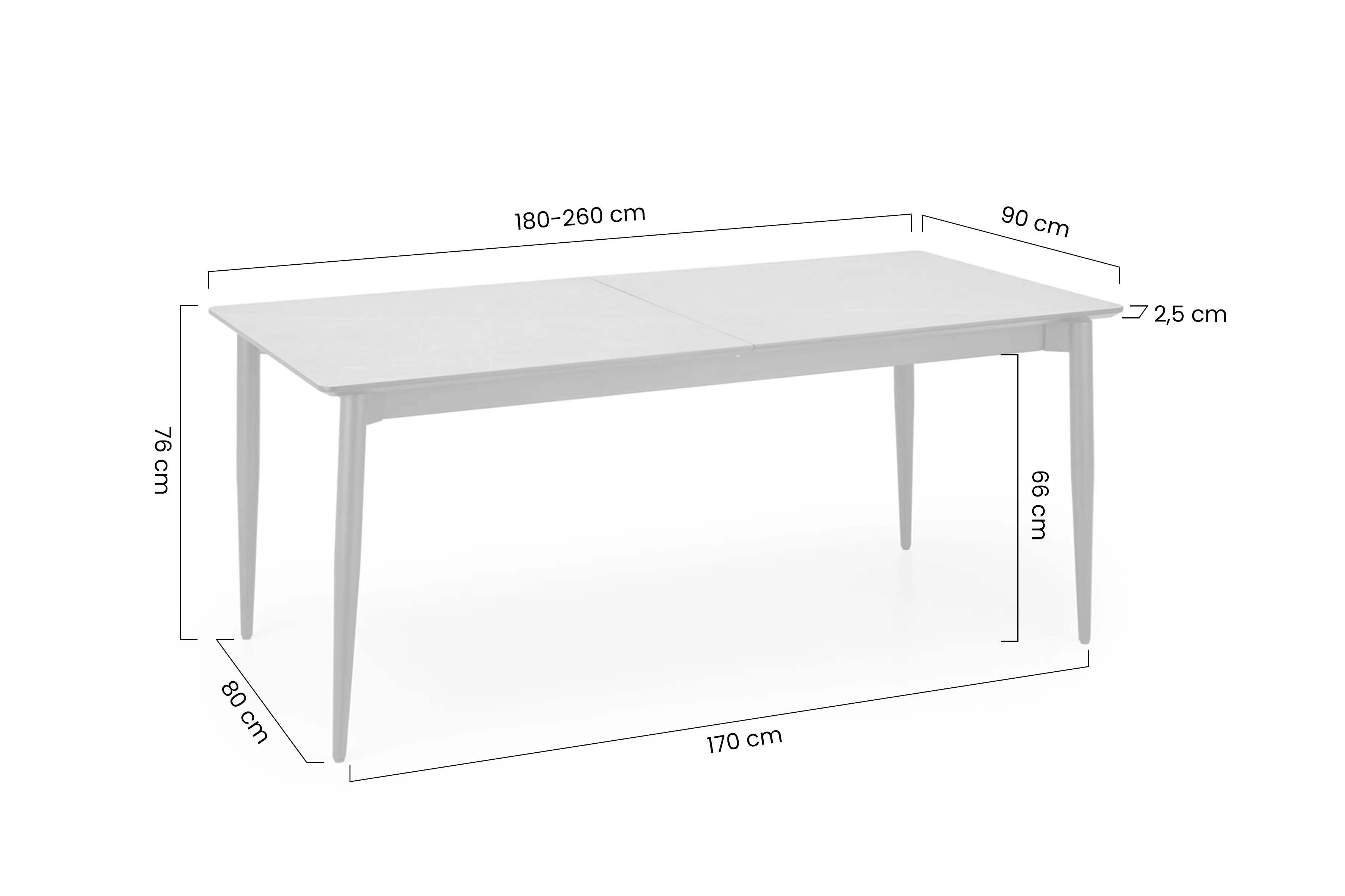 Stůl rozkladany Charles 180-260x90 cm - popelavá mramor / černá