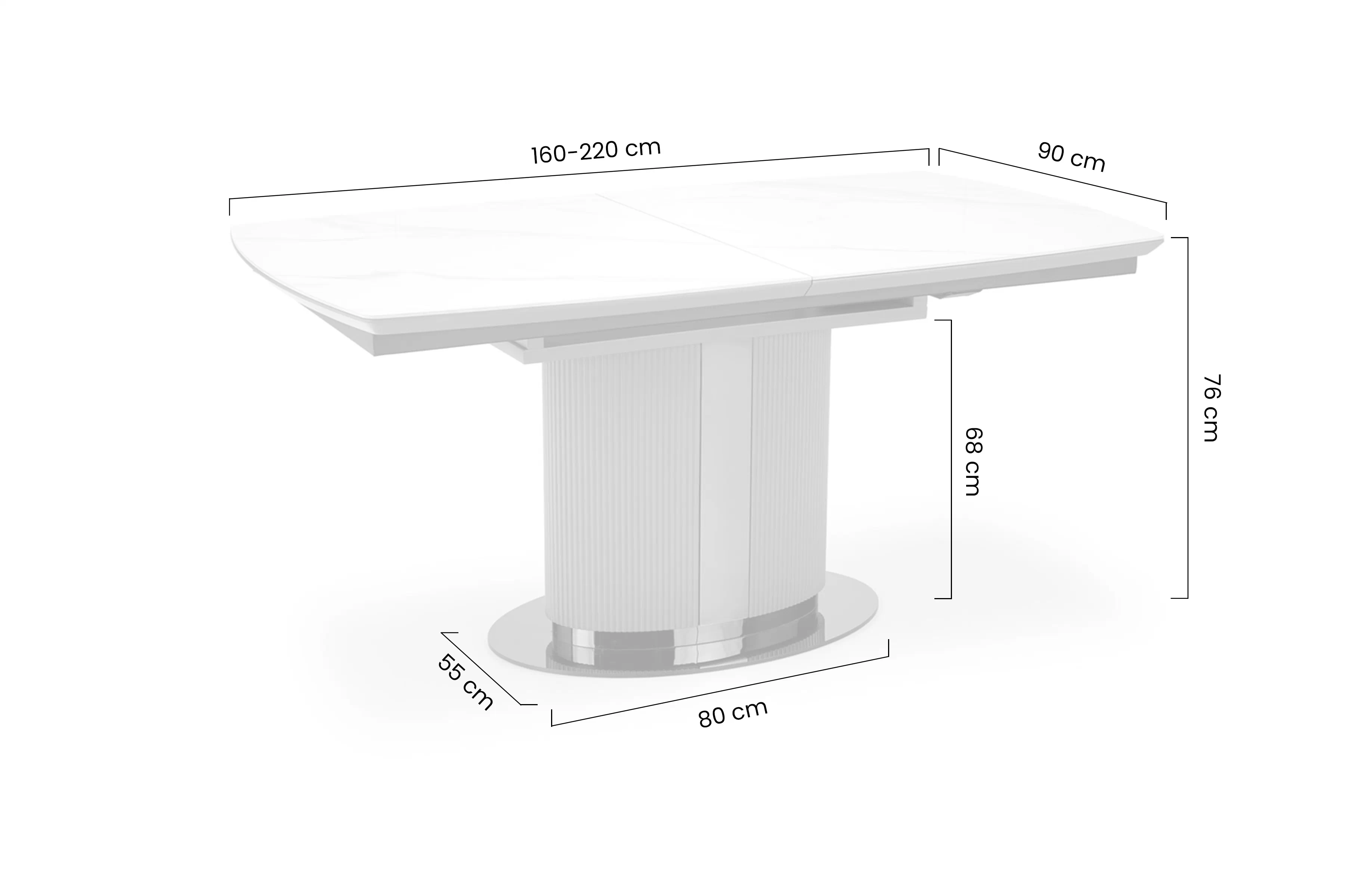 Stůl rozkladany Dancan 160-220x90 cm - bílá mramor / popelavá 