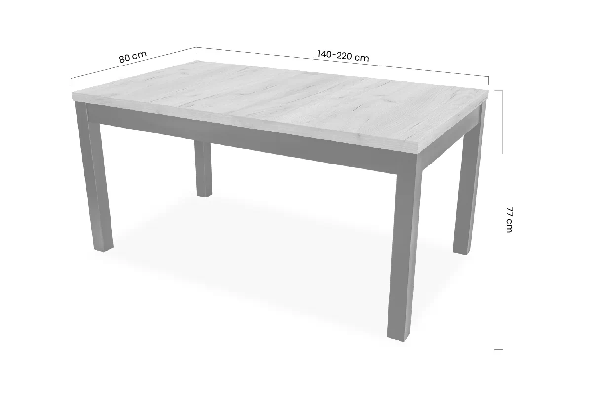Stůl rozkladany pro jídelny 140-220x80 cm Werona na drewnianych nogach - dub wotan / černé nožičky