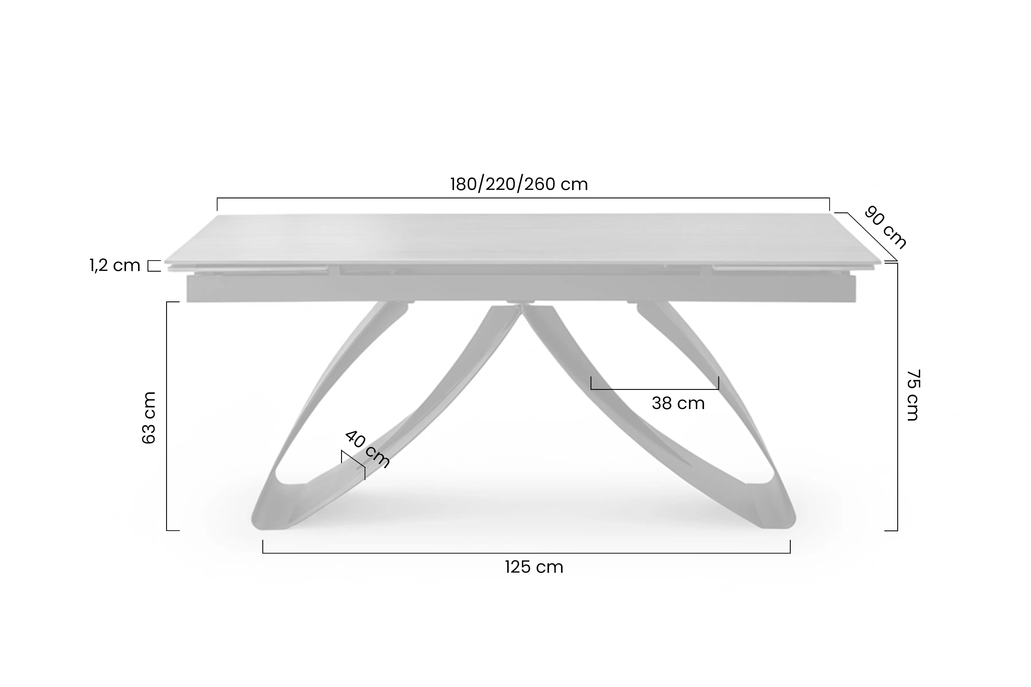 Stůl rozkladany Morvian 180-260x90 cm - bílá mramor / černá