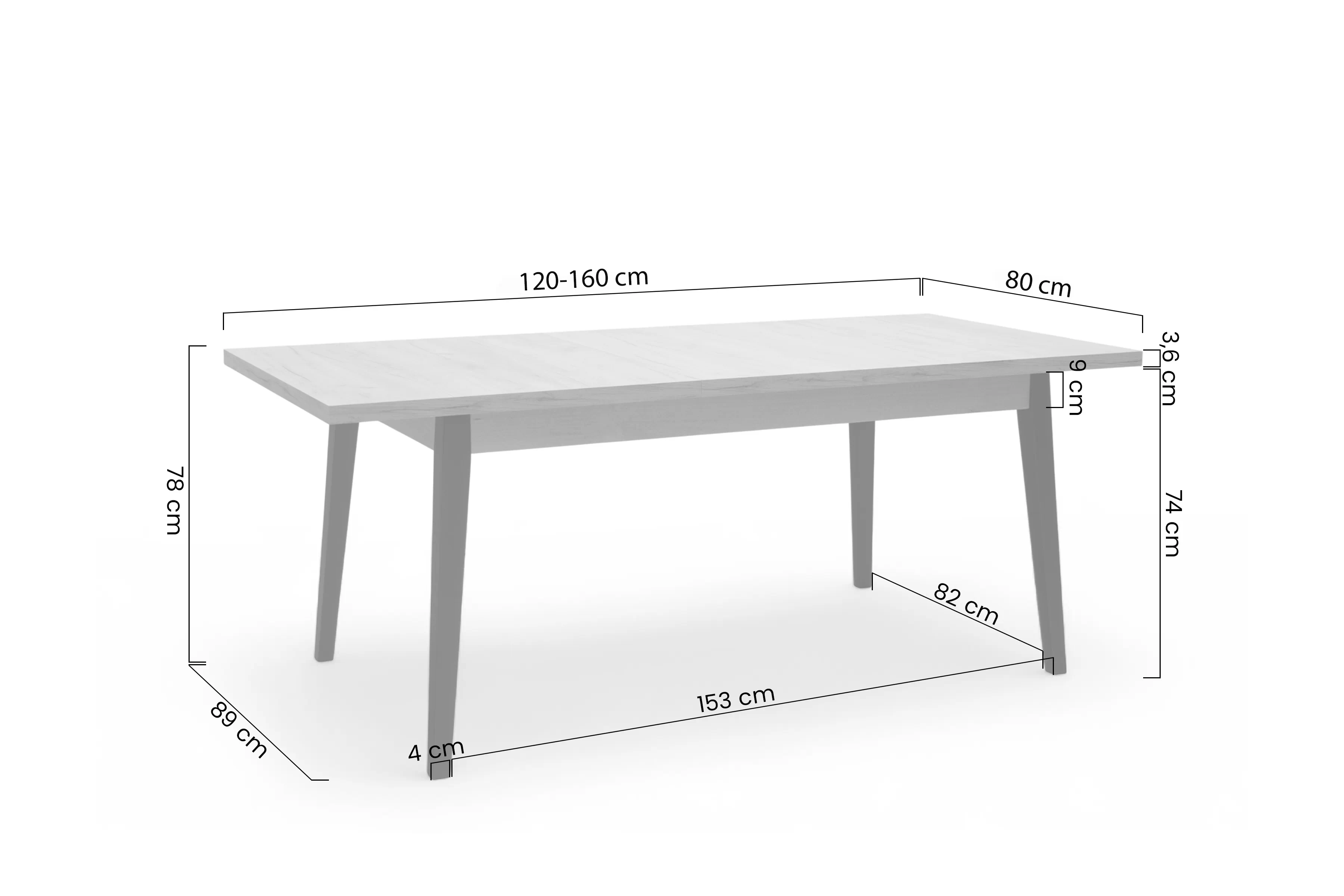 Stůl rozkladany Paris 120-160x80 cm - dub sonoma / biale Nohy