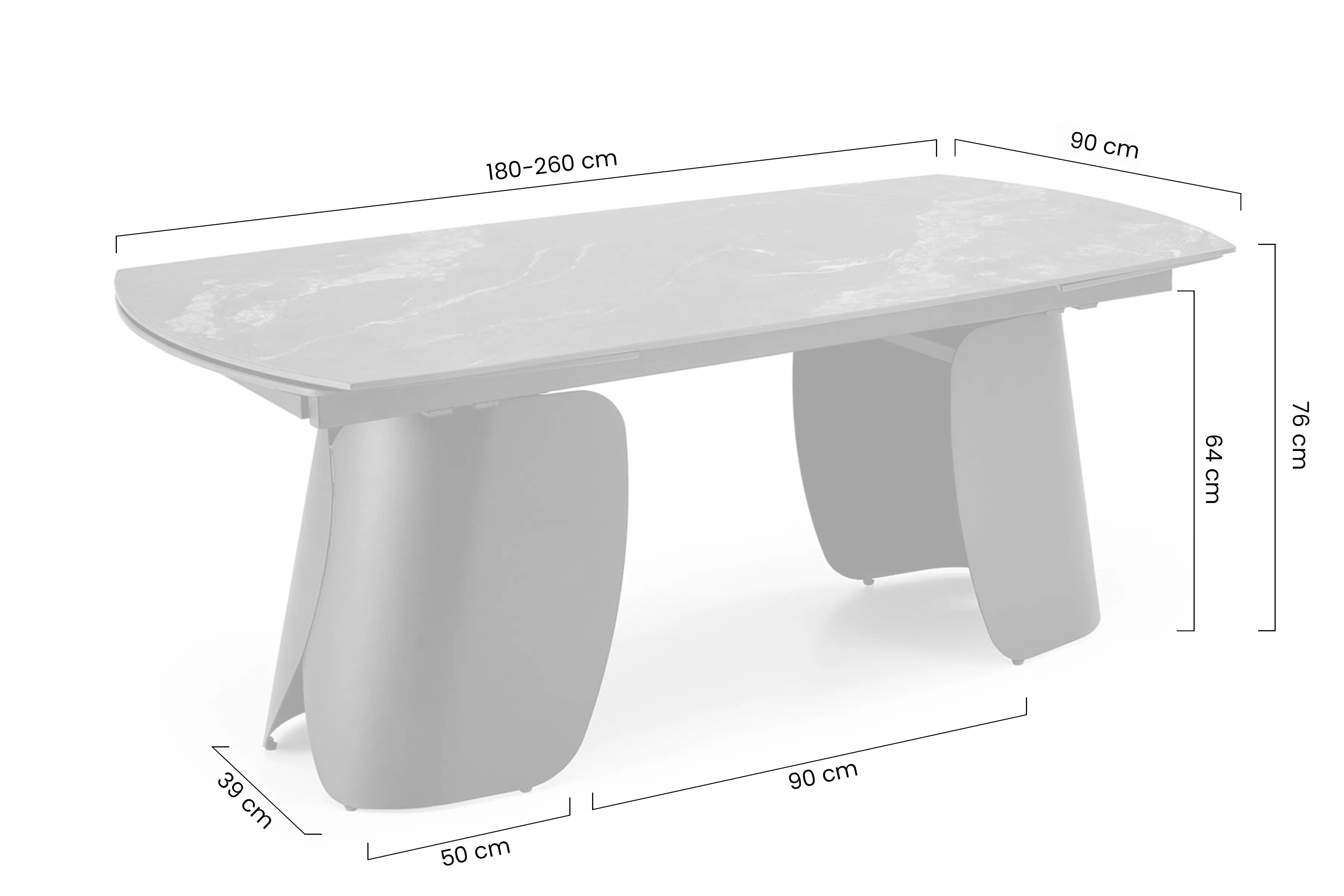 Stůl rozkladany Tenebra 180-260x90 cm - černá mramor / černá