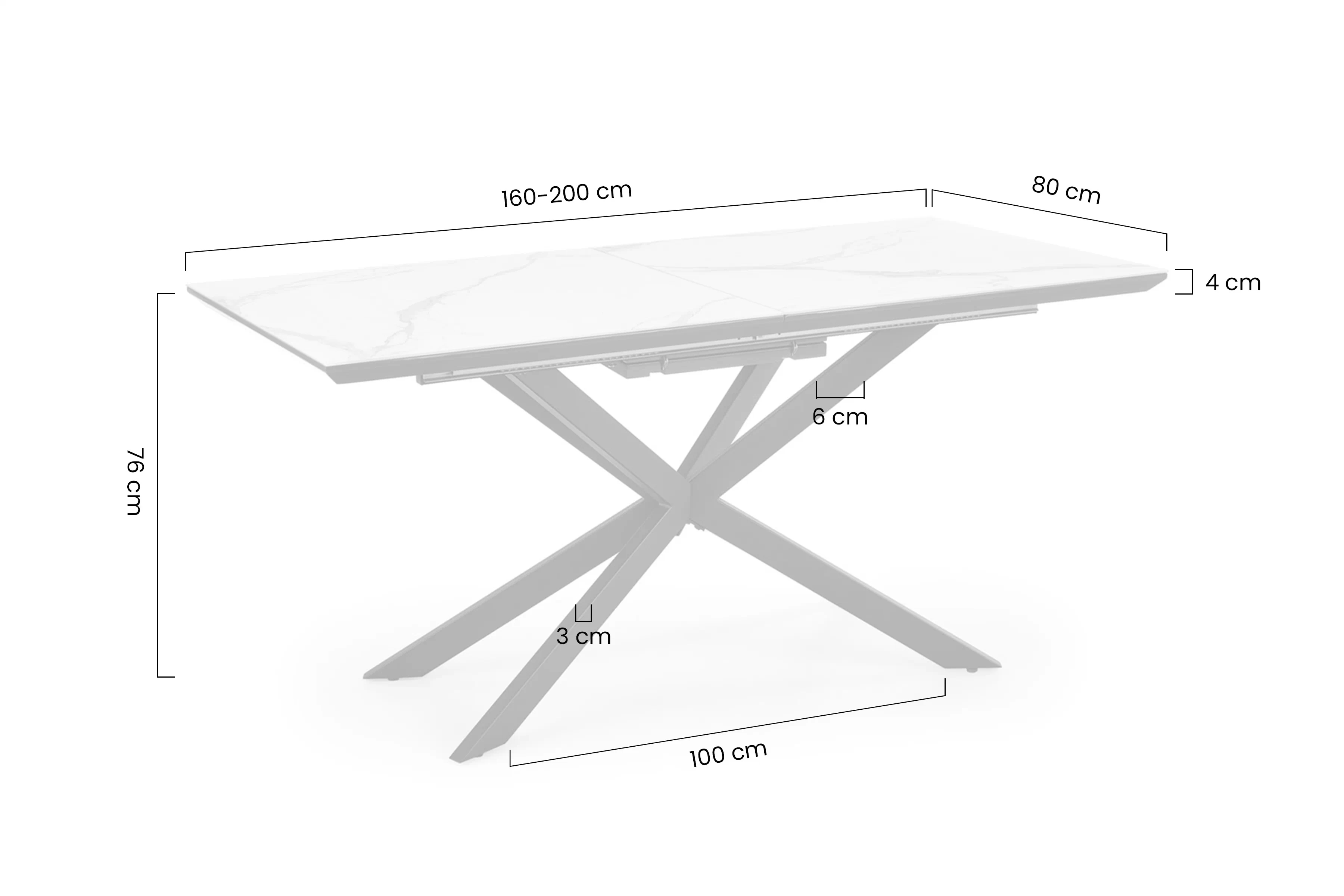 Stůl rozkladany Valemio 160-200x90 cm - bílá mramor / černá
